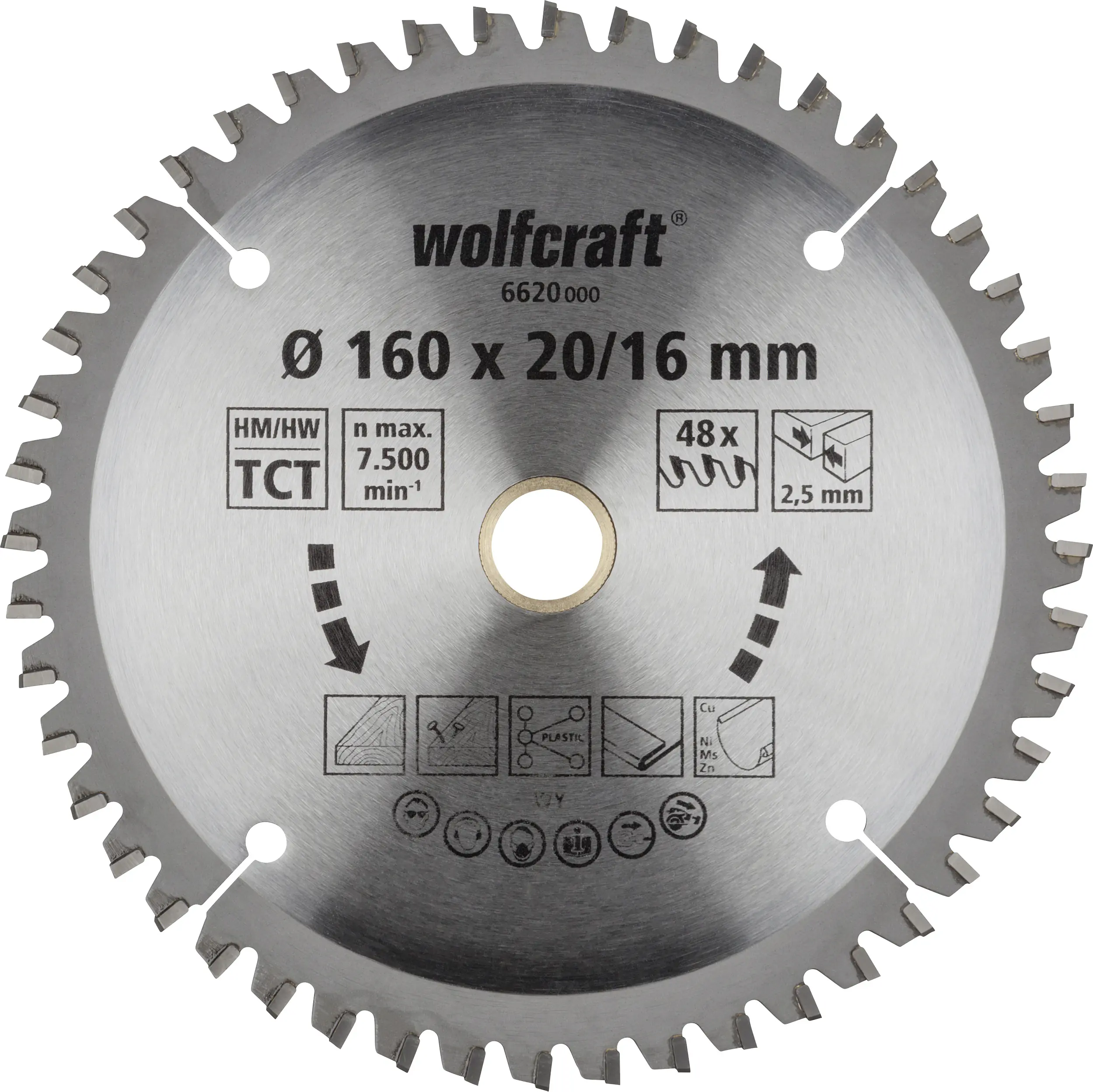 Wolfcraft Kreissägeblatt 160 x 20 mm 48 Zähne Chrom Vanadium