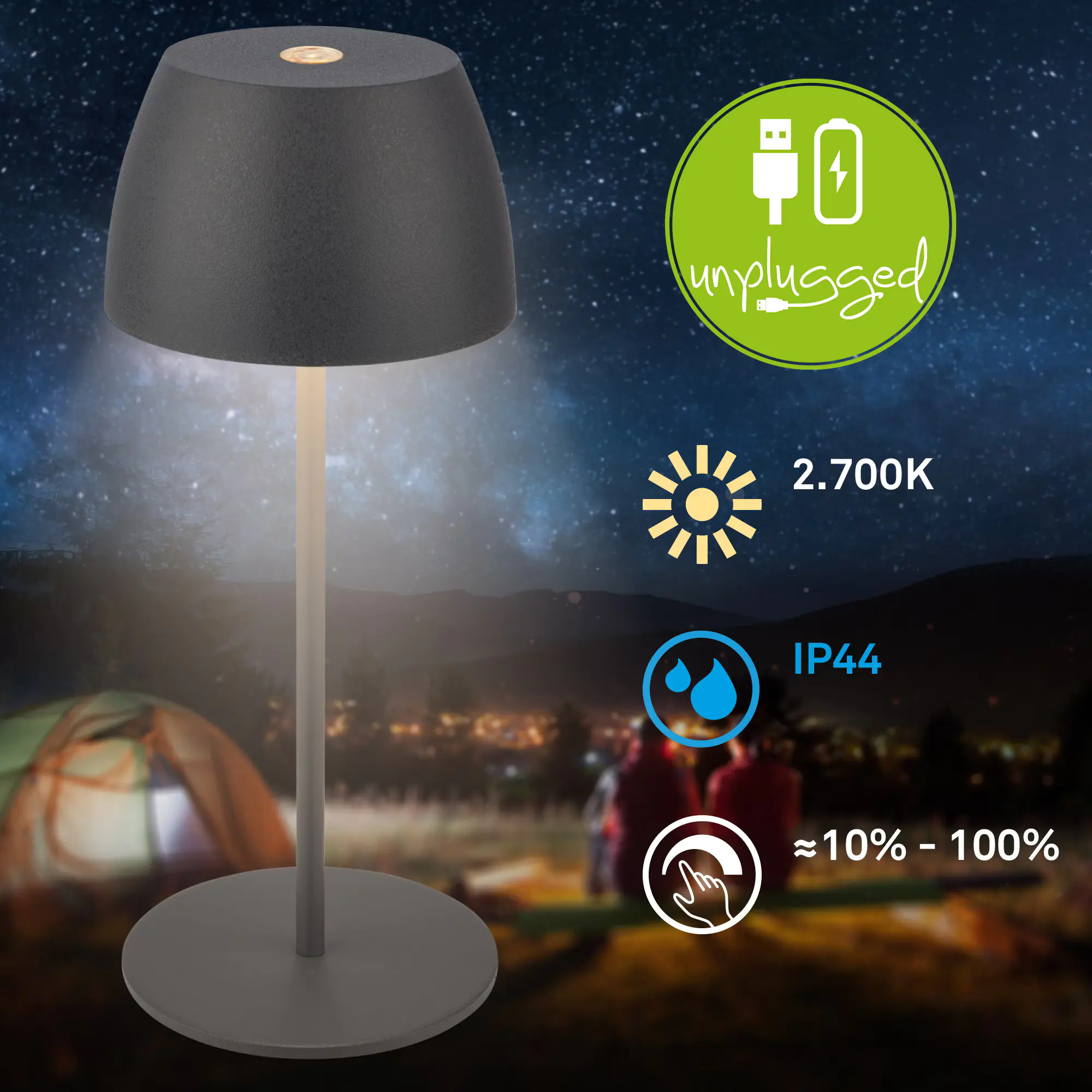 DiKa LED Akku-Tischleuchte Serina Mini Touch anthrazit 20 x 8 cm warmweiß 