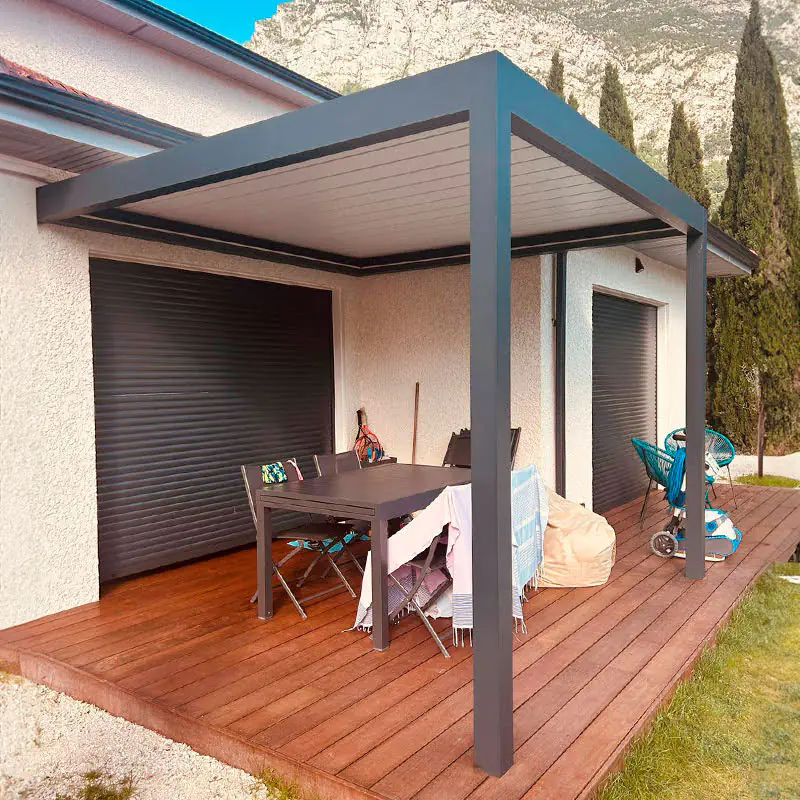 Lamellen Terrassenüberdachung 480 x 400,3 x 266 cm grau/weiß