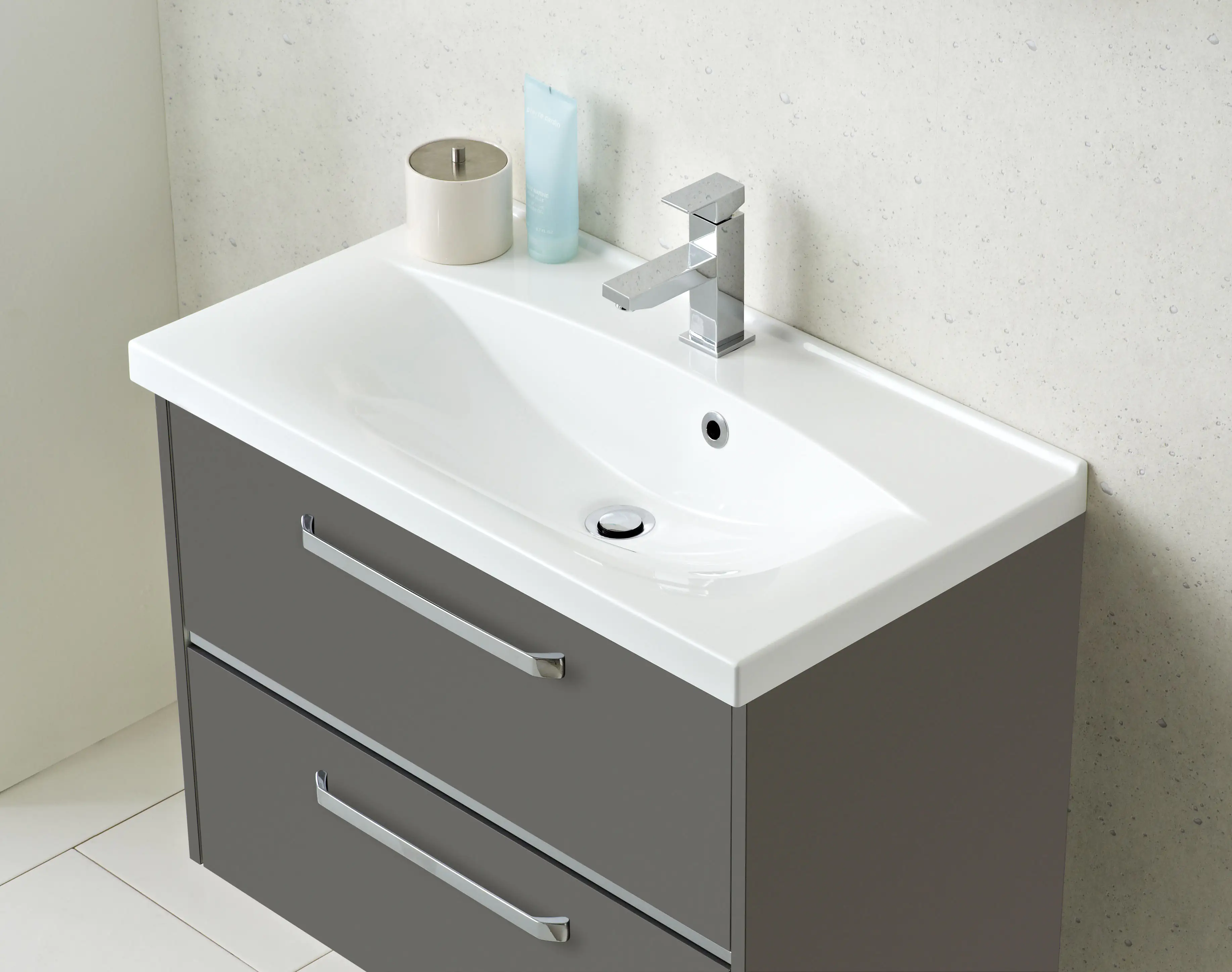 Primaster Badmöbel-Set Berlin grau 77 cm LED-Leuchten, Mineralgusswaschtisch