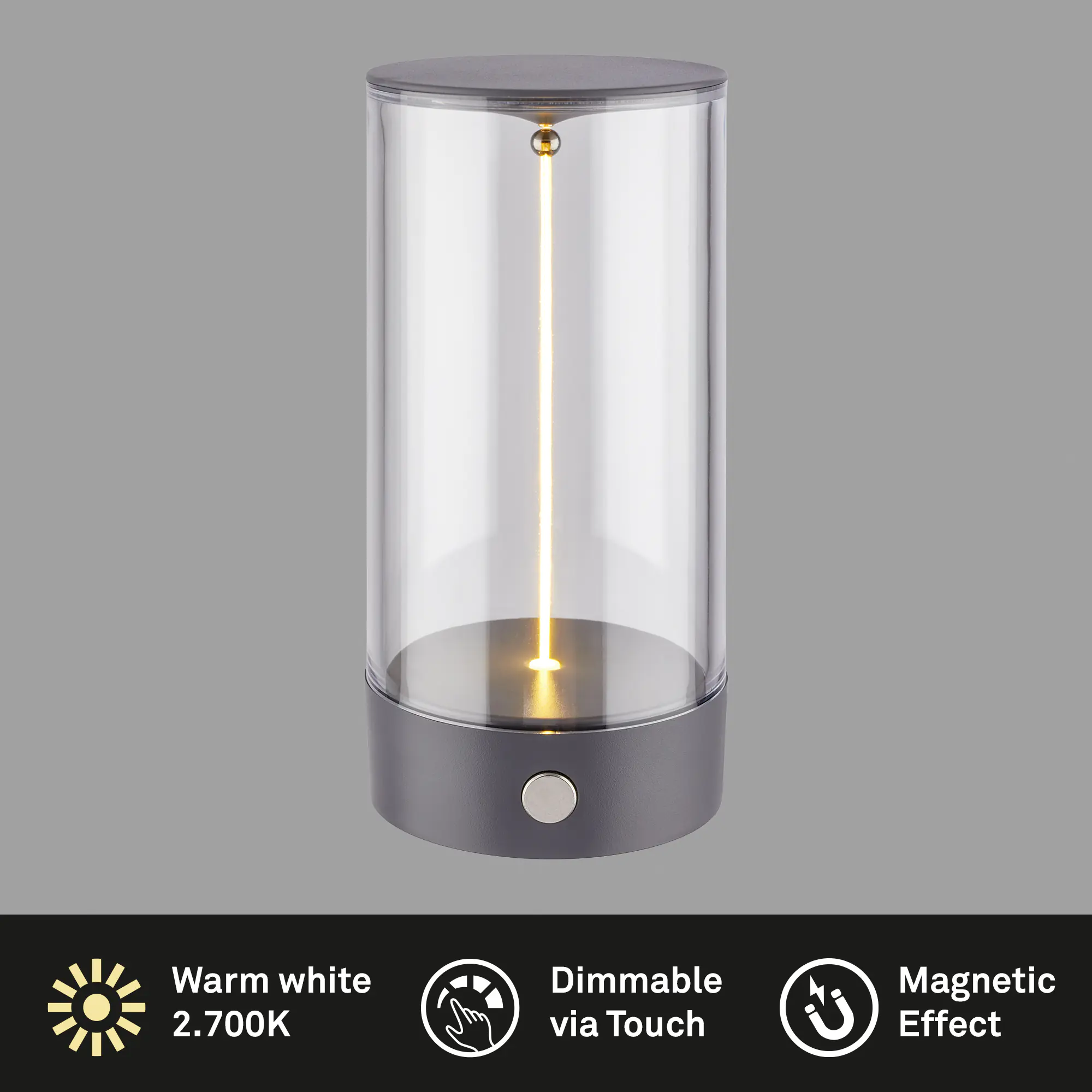 Briloner LED Akku-Tischleuchte Wiggle anthrazit 15 cm warmweiß dimmbar