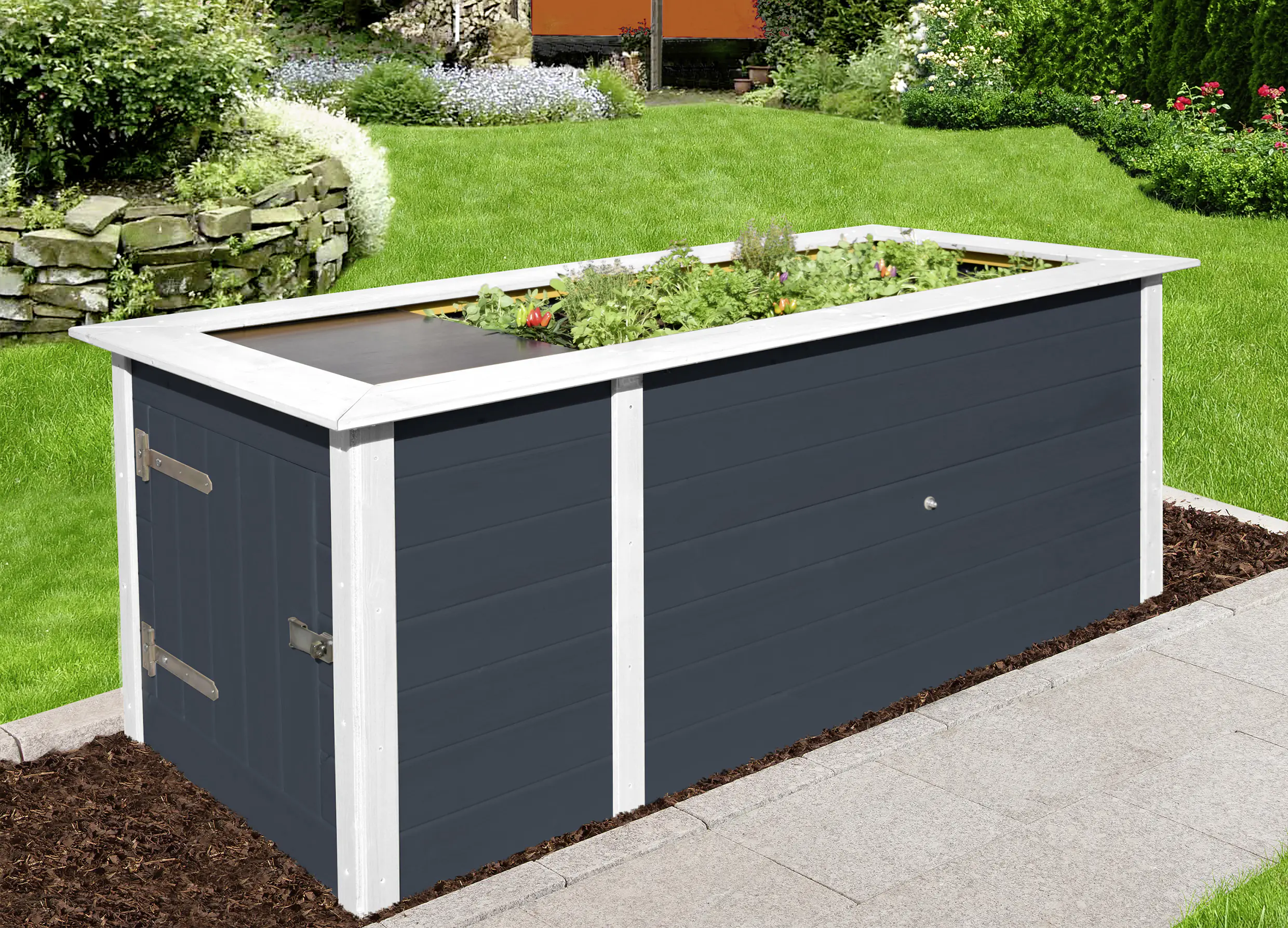 Weka Hochbeet 21 205 x 80 x 81 cm anthrazit mit Noppenbahn, Wühlmausschutz