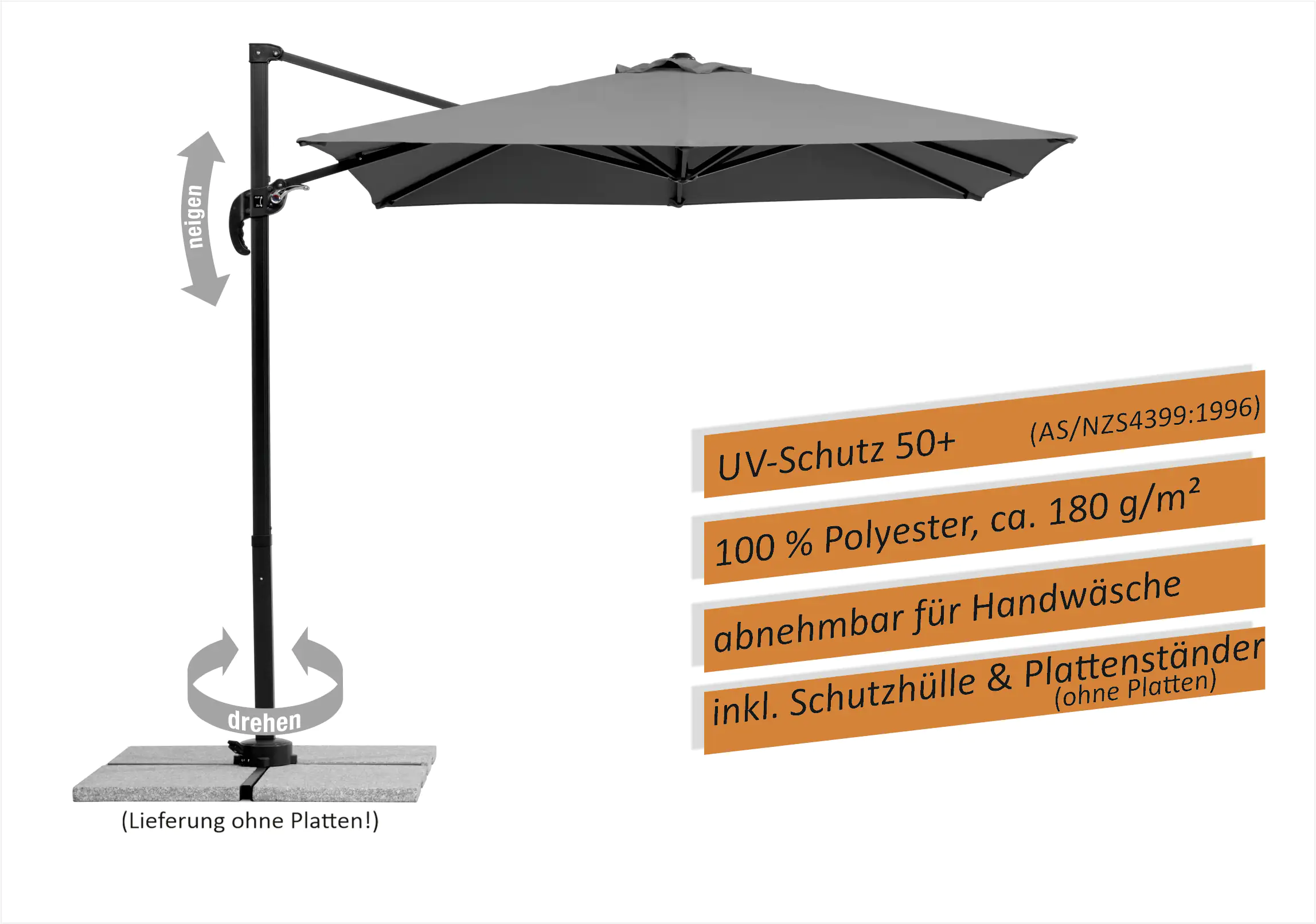 Schneider Sonnenschirm Rhodos Junior anthrazit 230 x 230 cm inkl. Sonnenschirmhülle