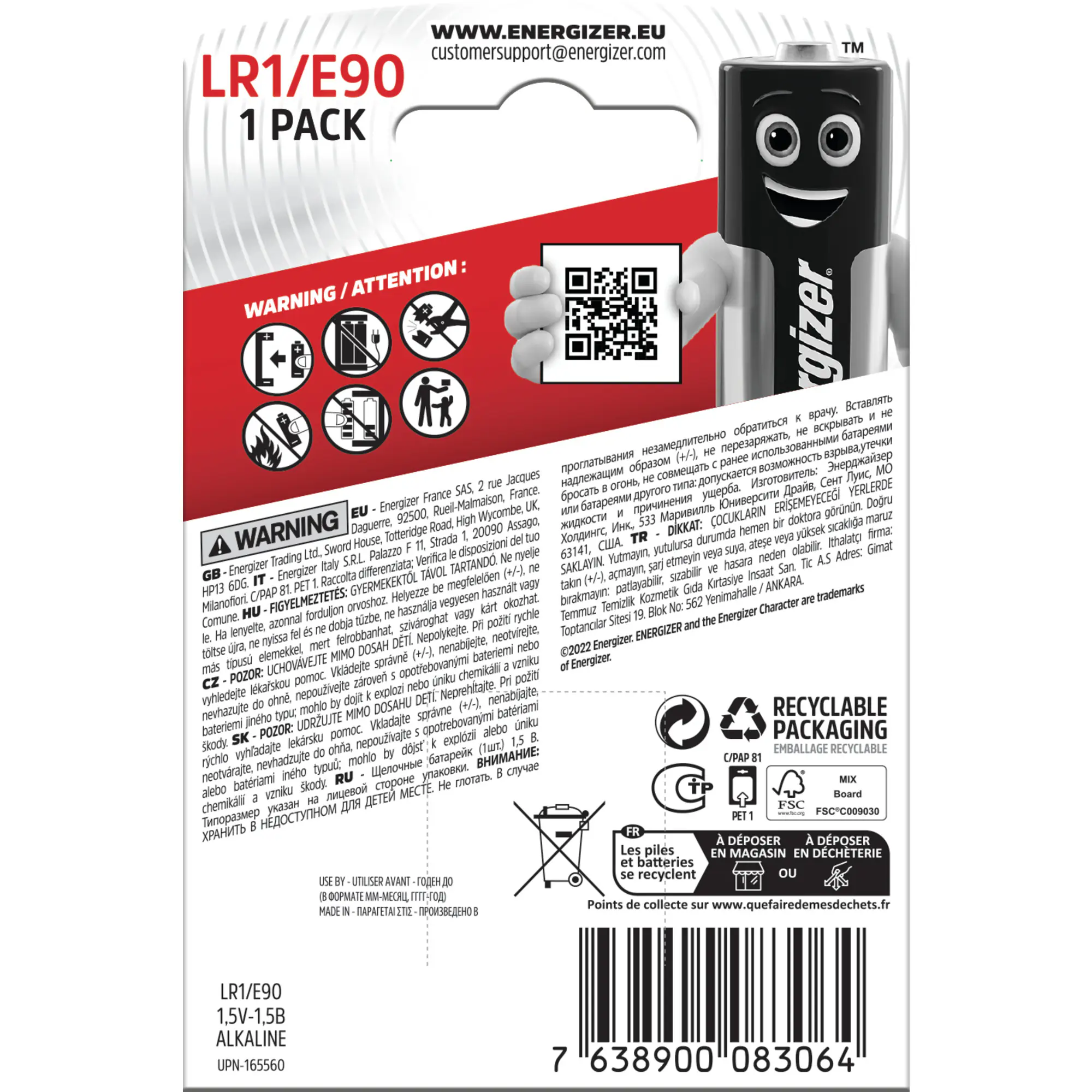 Energizer Alkaline Fotobatterie LR1/E90 1,5 V