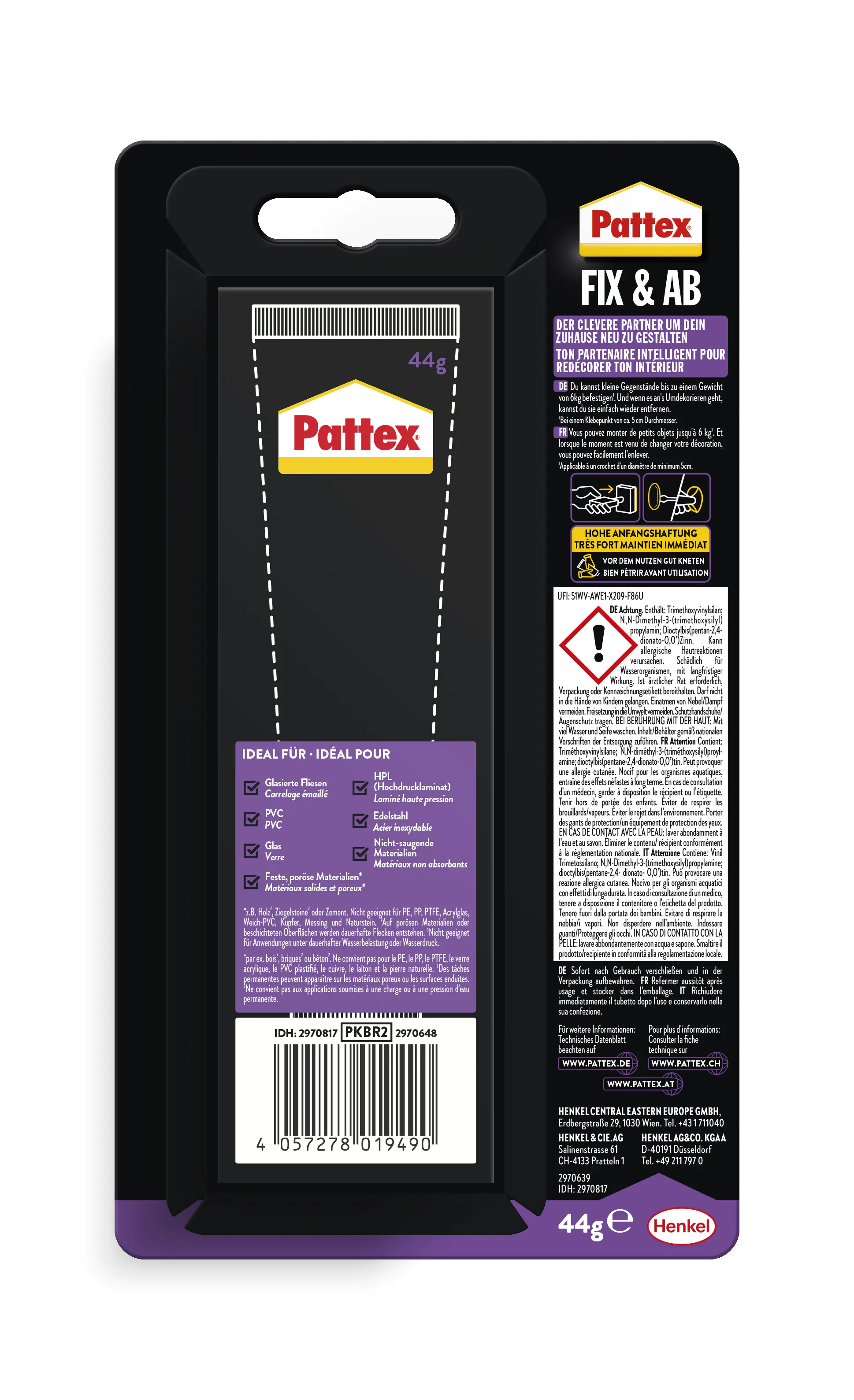 Pattex Montagekleber Kleben statt Bohren Fix & Ab transparent 44 g Tube