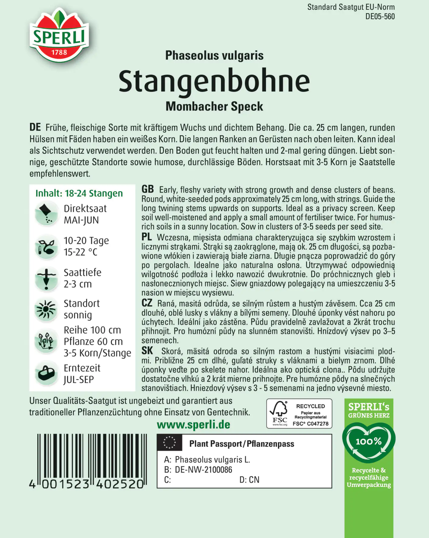 Sperli Stangenbohne Mombacher Speck