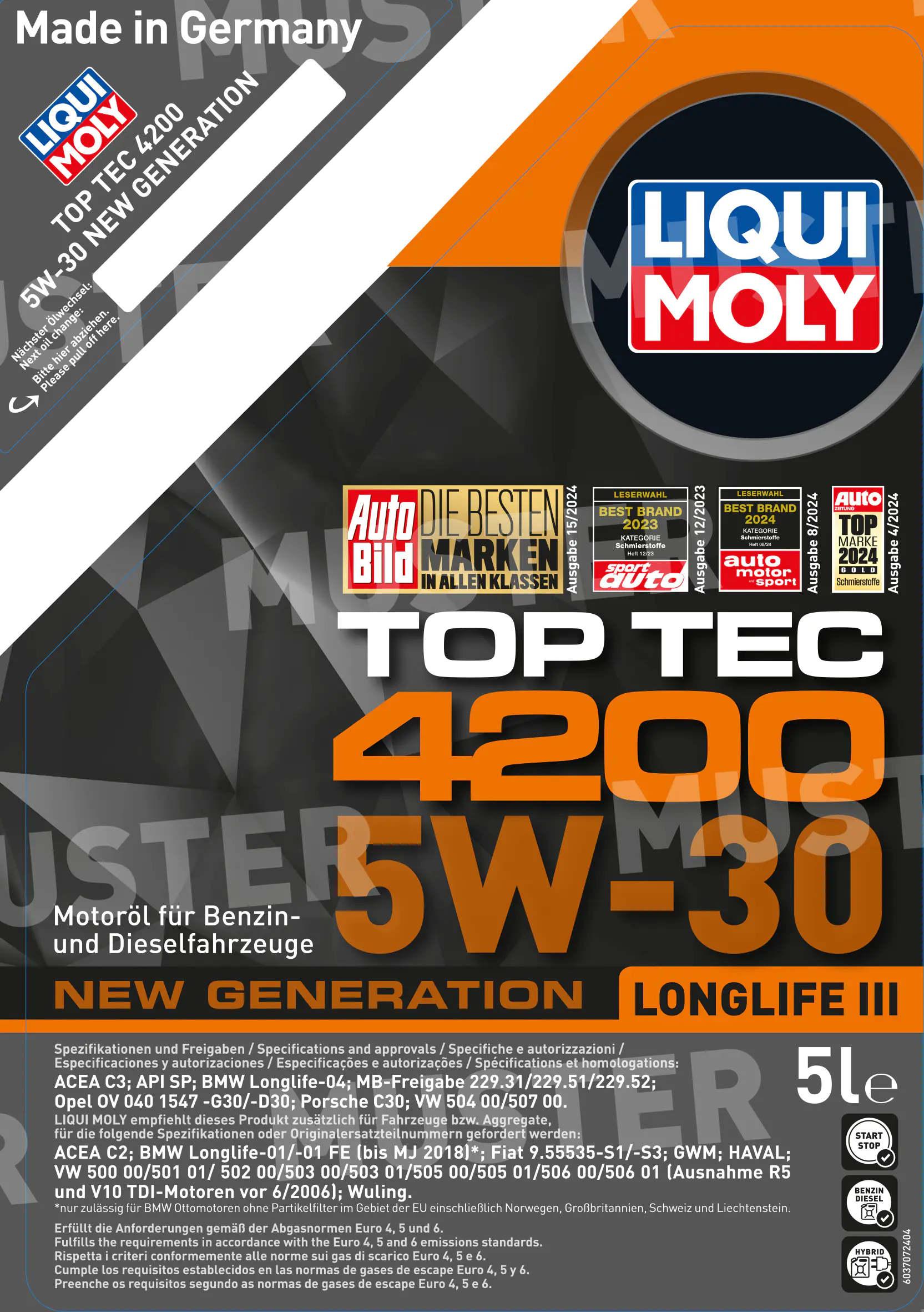 Liqui Moly Motoröl Top Tec 4200 SAE 5W-30 Longlife III 5 L