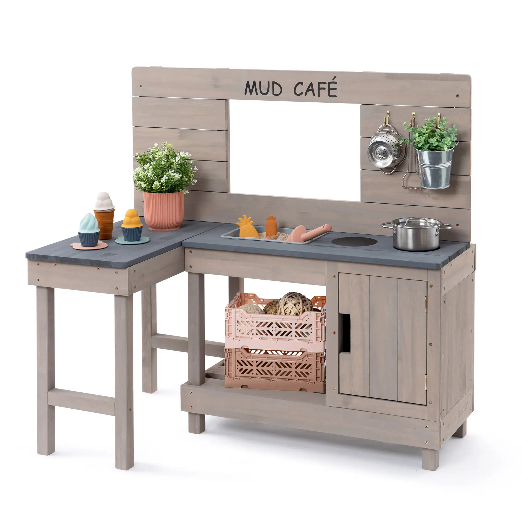 Muddy Buddy Matschküche Coffee Corner warmgrau 100 x 60 x 95 cm