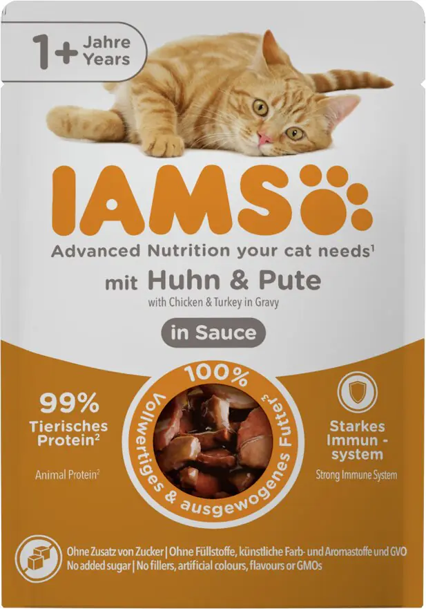 Iams Advanced Nutrition Katzennassfutter Adult 85 g  Huhn & Pute in Sauce