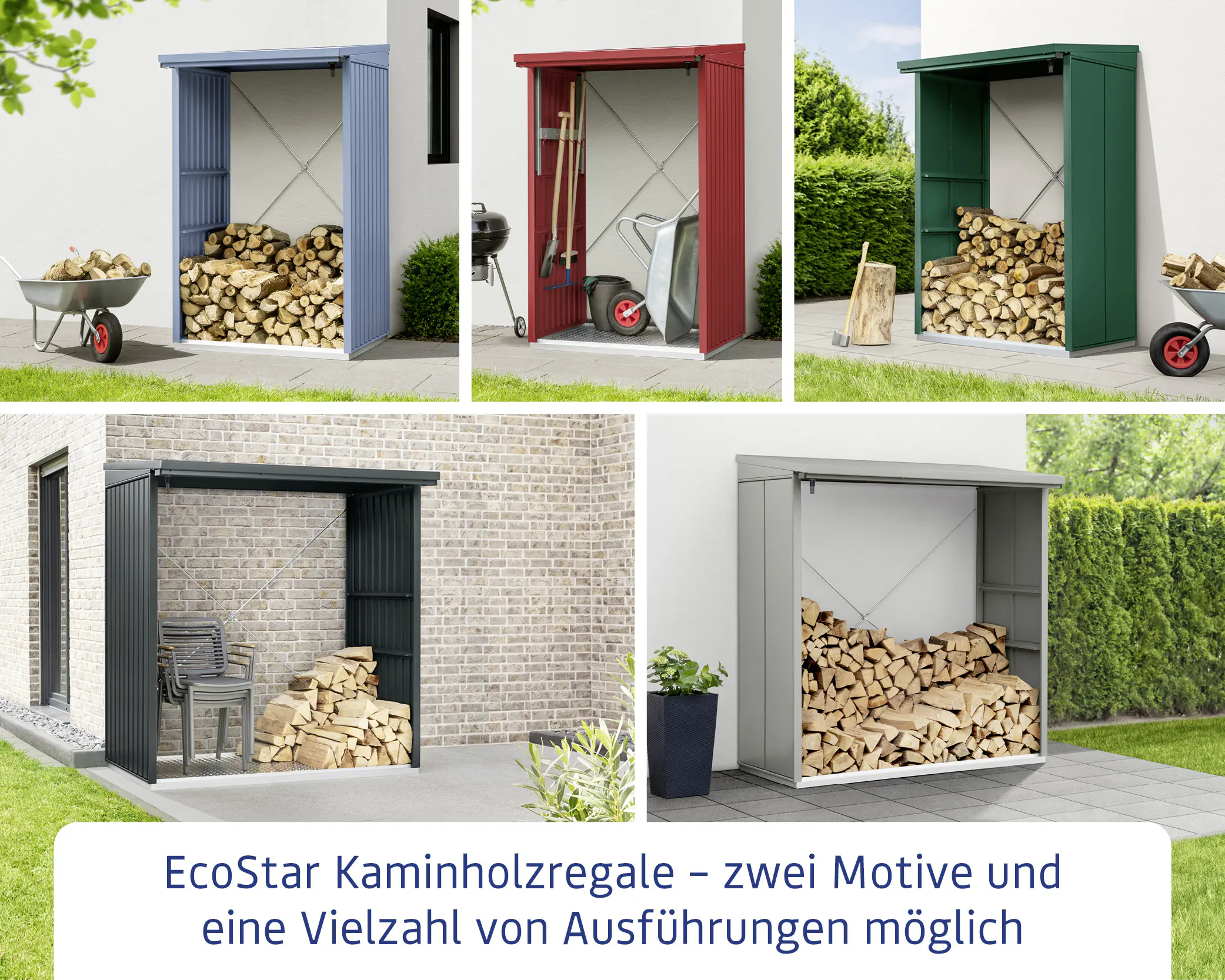 Ecostar Kaminholzregal Trend-V Typ 1, taubenblau, mit Verstrebung