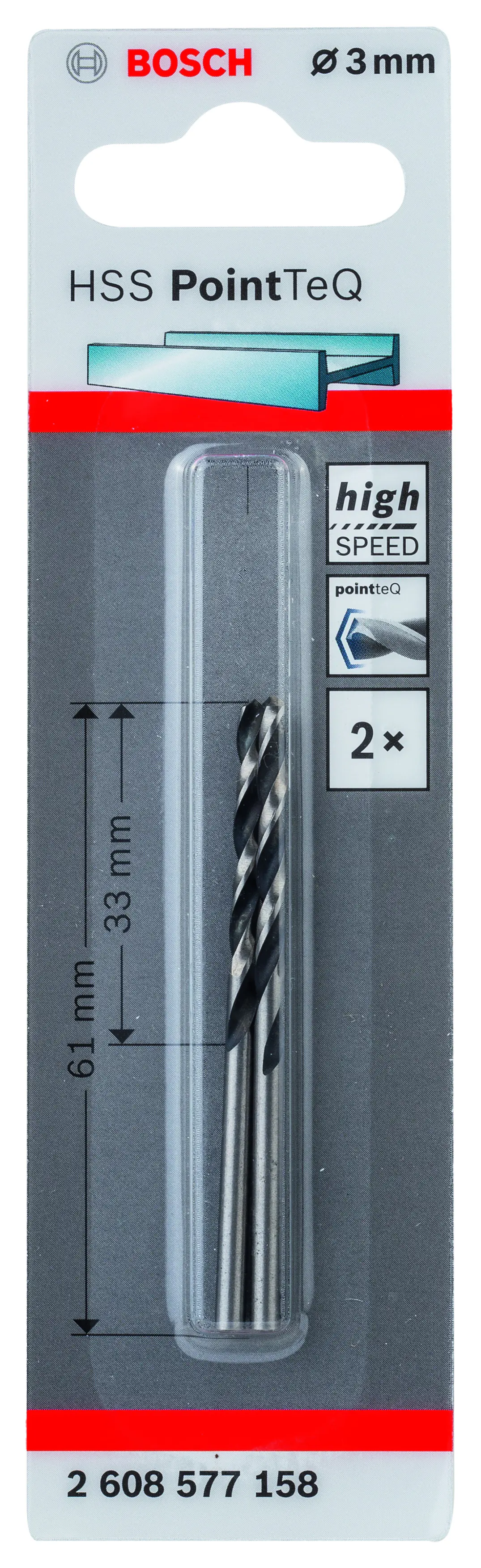 Bosch HSS-Spiralbohrer PointTeQ 3,0 mm