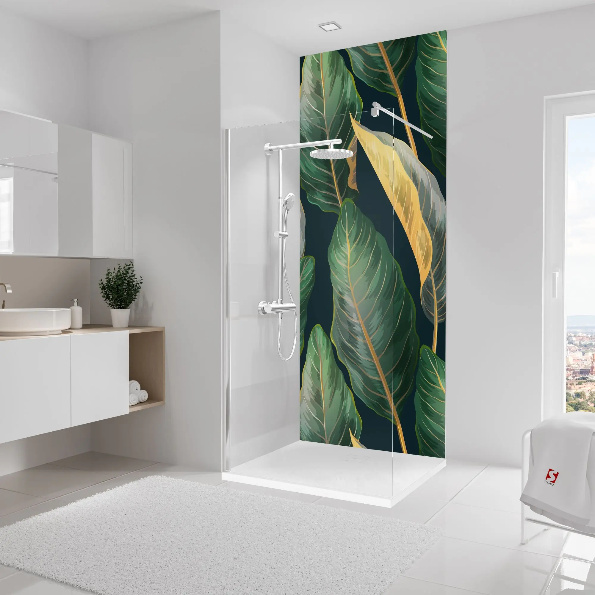 Schulte Duschrückwand DecoDesign Softtouch 100 x 255 cm Tropenblätter gold