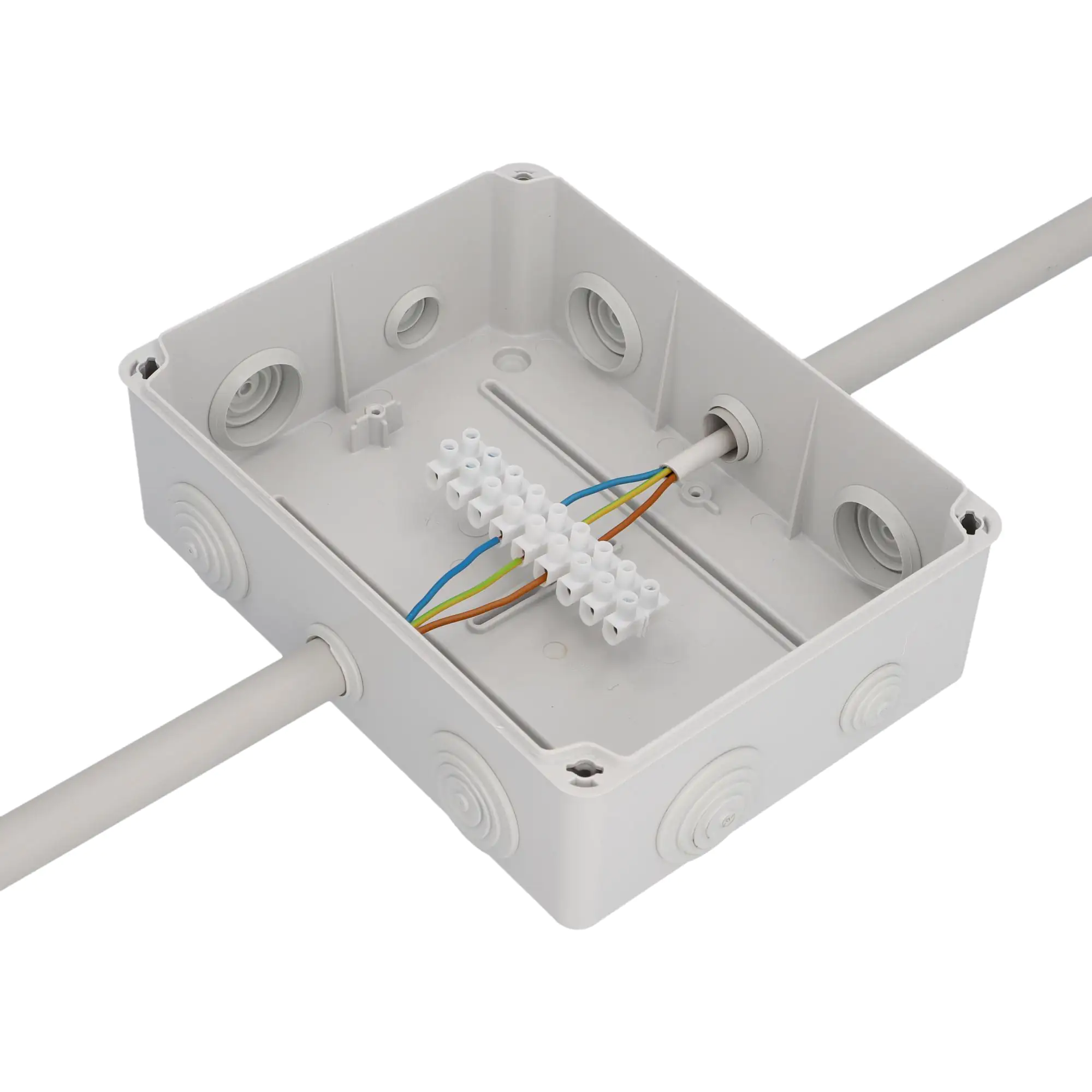Aufputz- Abzweigdose IP65, mit Schraubdeckel, 250 x 104 x 195 mm, grau