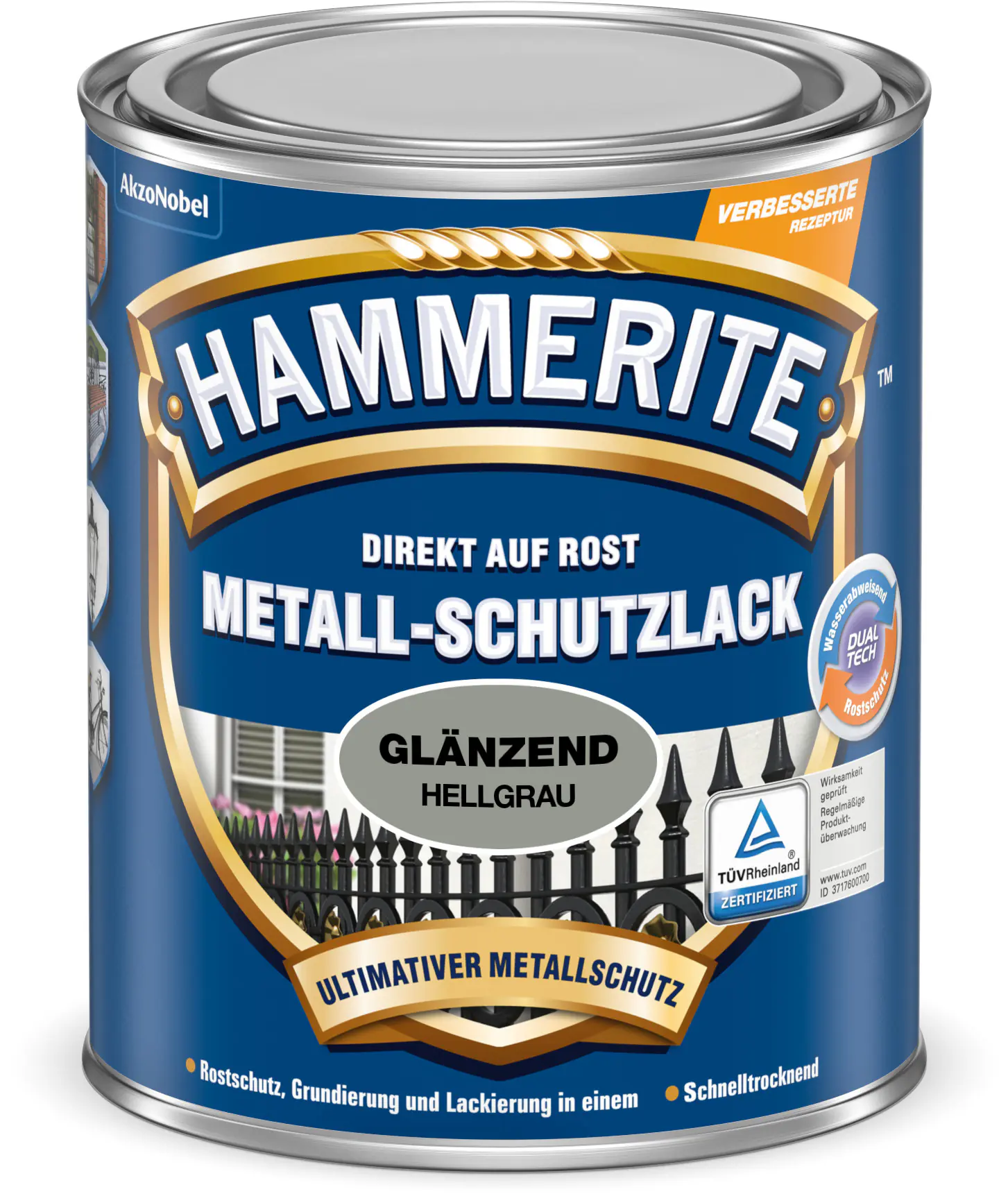 Hammerite Metall-Schutzlack Hammerschlag 750 ml hellgrau glänzend