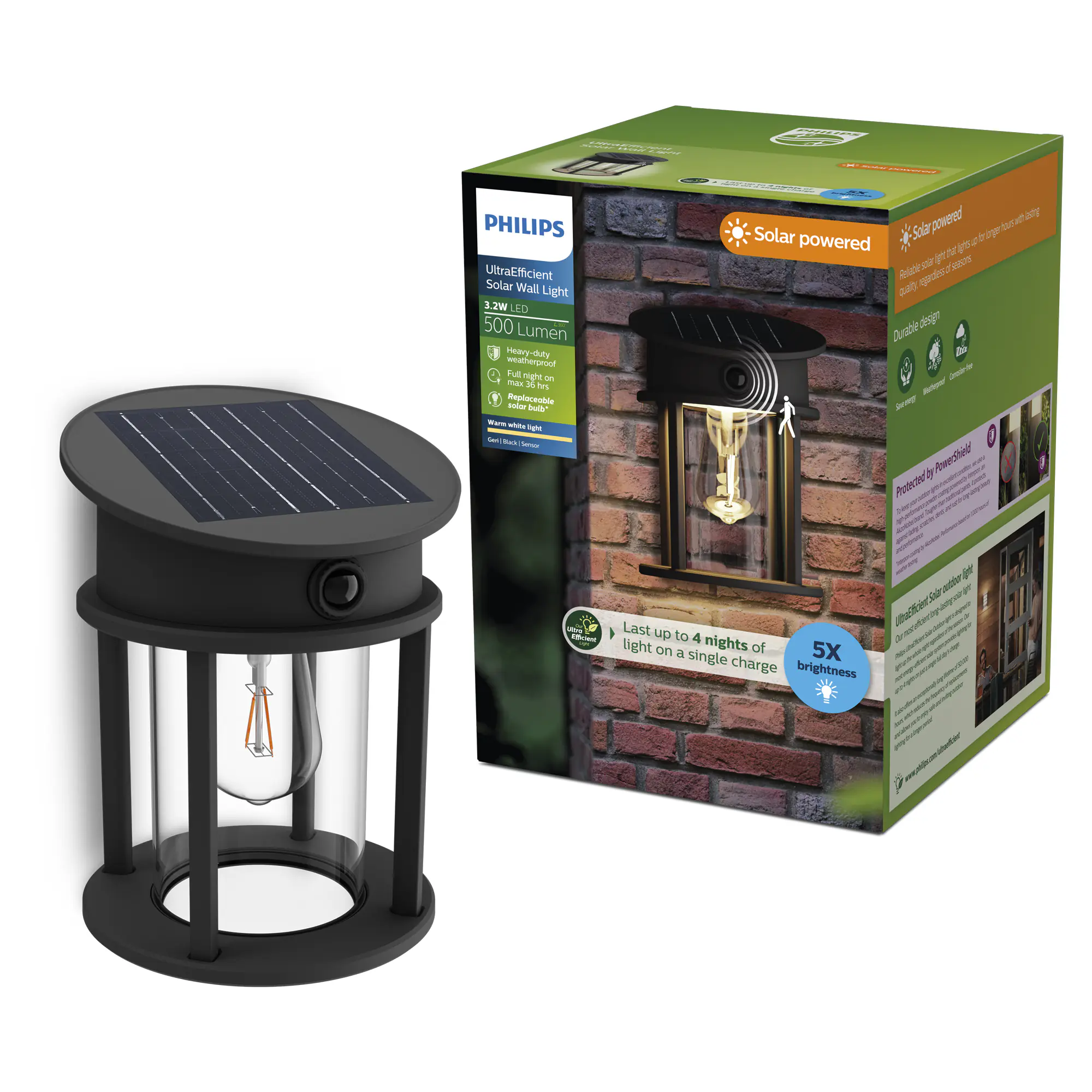 Philips Solar Wandleuchte schwarz Geri 31,8 x 23,5 x 23,5 cm Bewegungsmelder