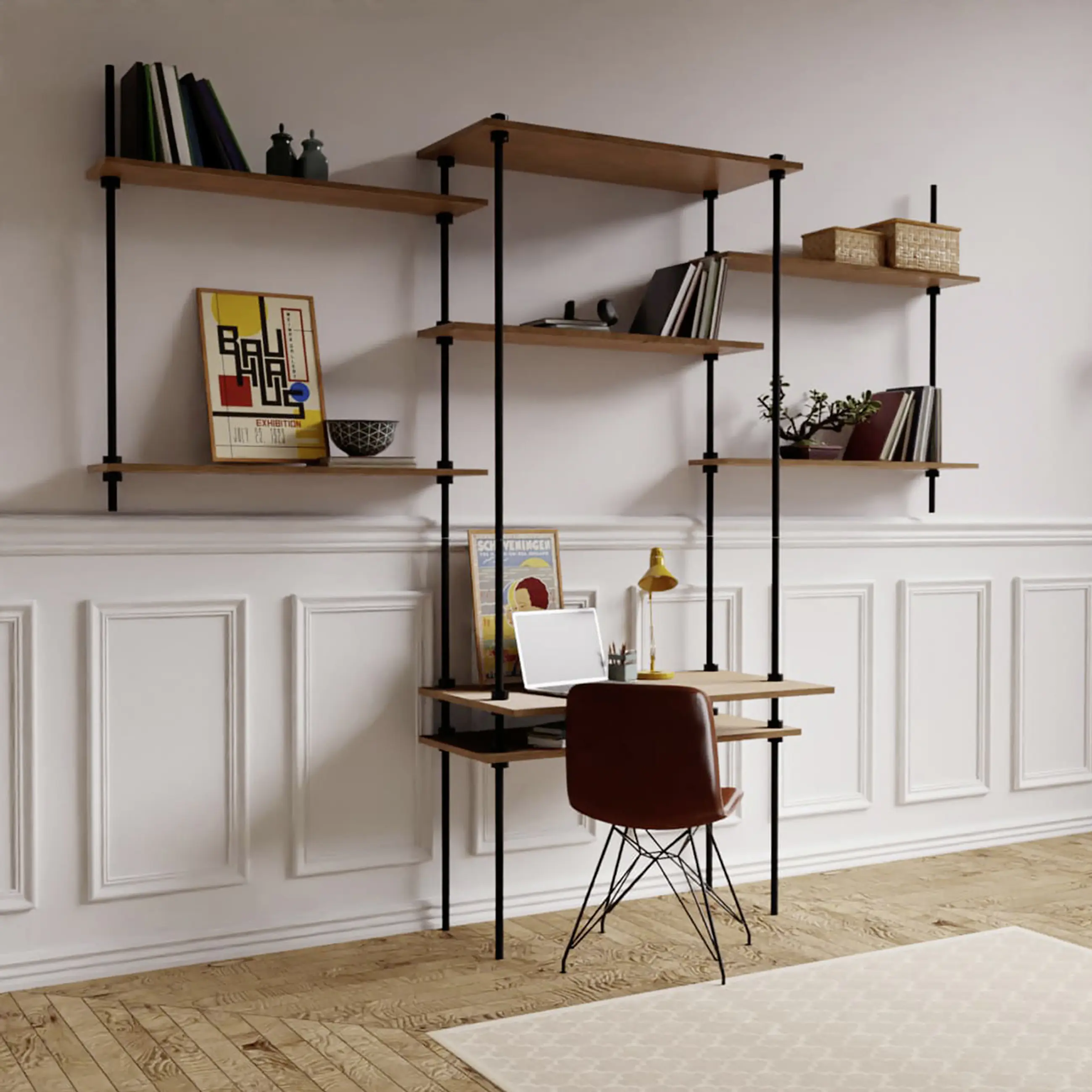 Ar Shelving Schreibtisch-Set mit Wandregal Deco Set Nebraska 185 x 150 cm