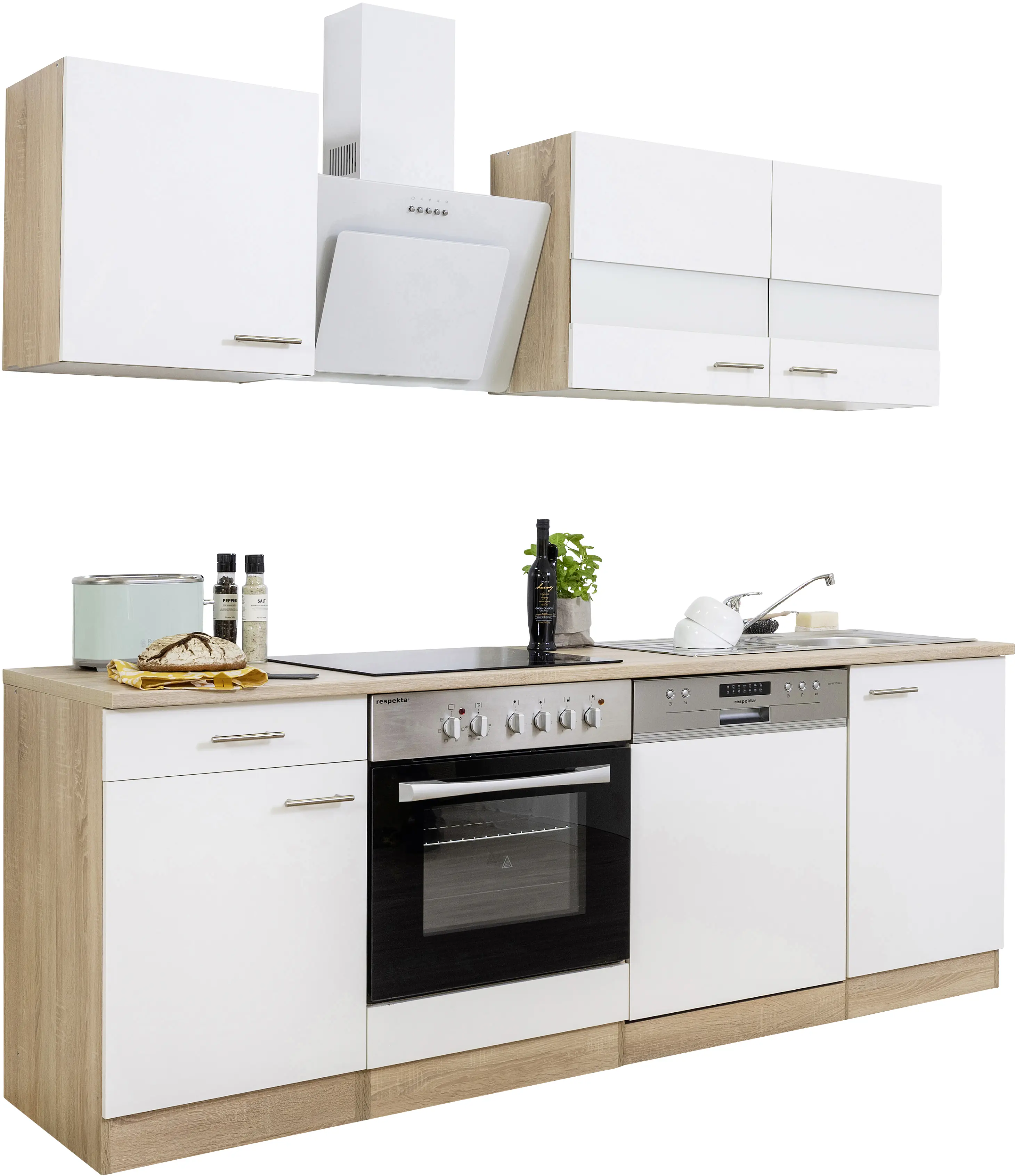 Respekta Economy Küchenblock 220 cm weiß, Eiche Sonoma, KB220ESWSWC