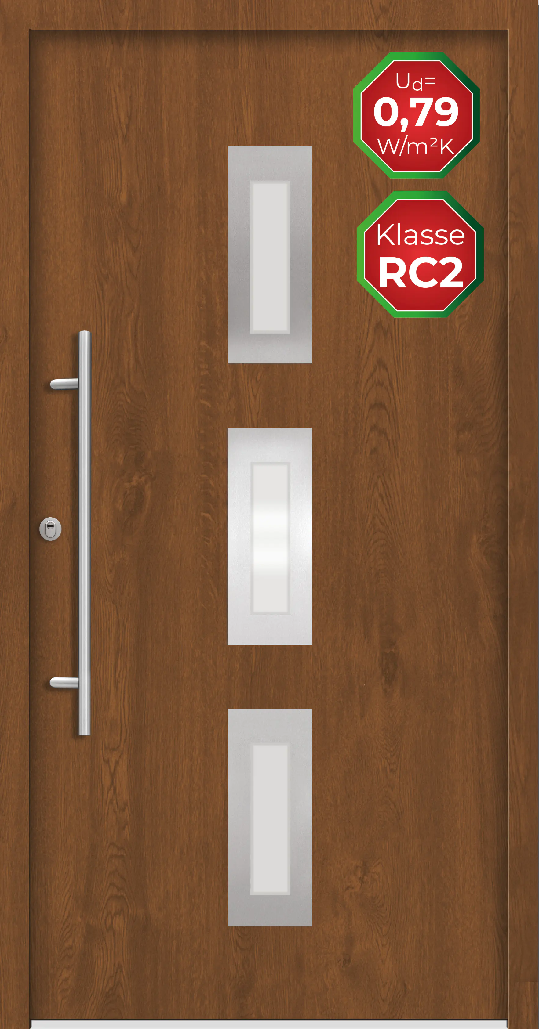Splendoor Haustür Passivedoor Premium B02 RC2 Golden Oak DIN Links 110 x 210 cm