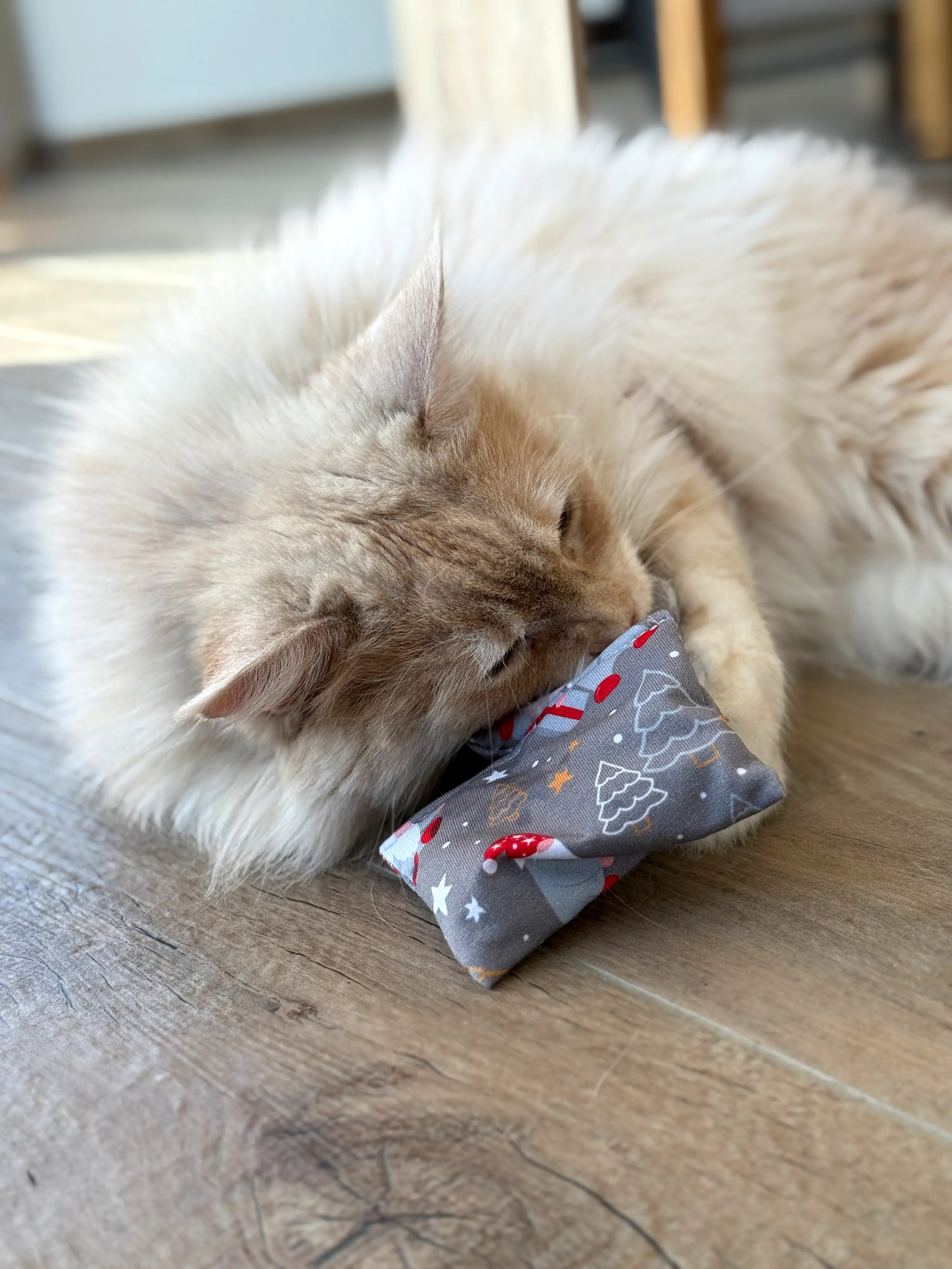 Aumüller Katzenspielzeug Weihnachten Kissen 10 cm grau rot - 2 Stk.