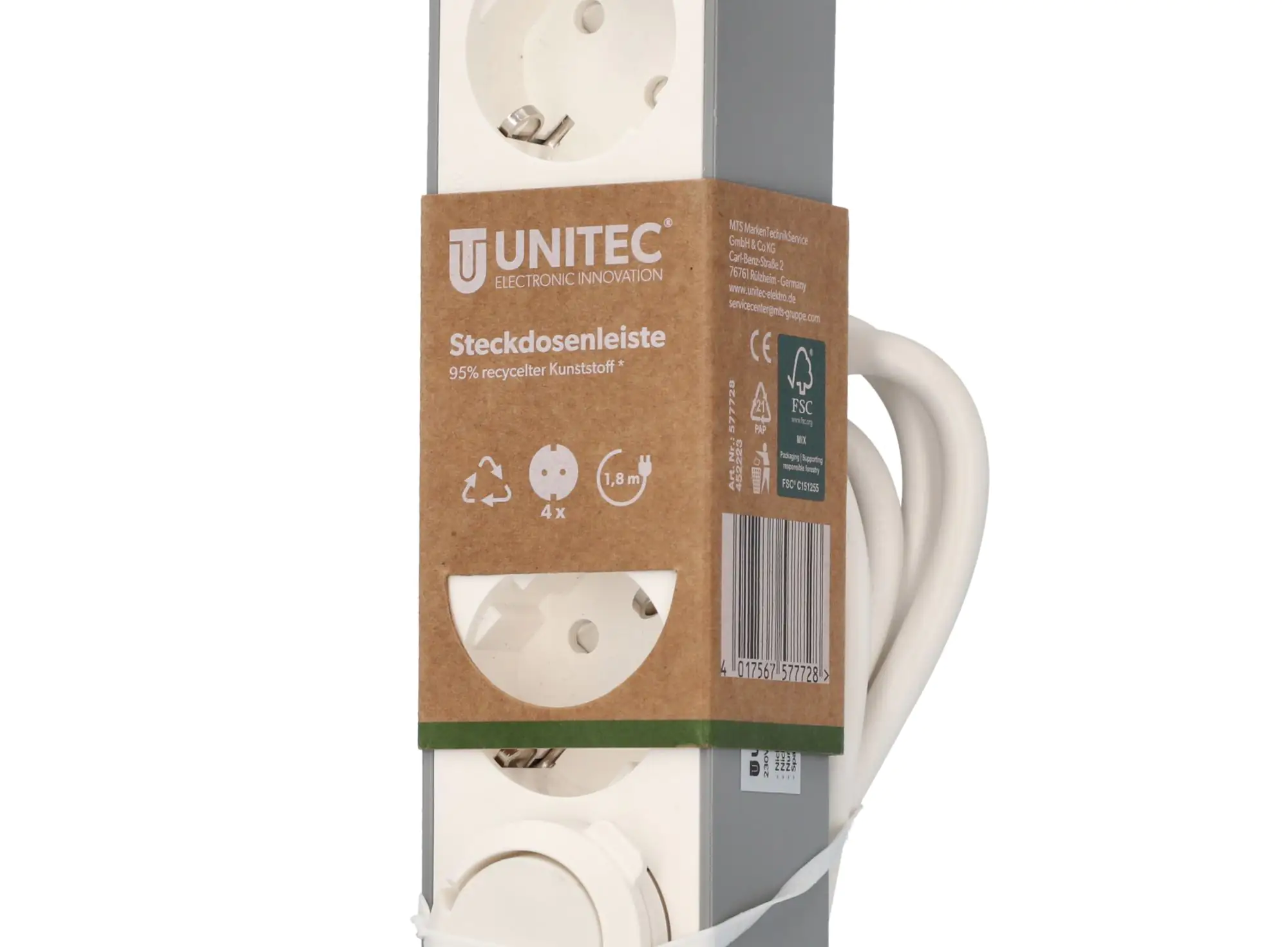 Unitec Tischsteckdose Greenline 4-fach 1,8 Meter mit Schalter weiß/anthrazit