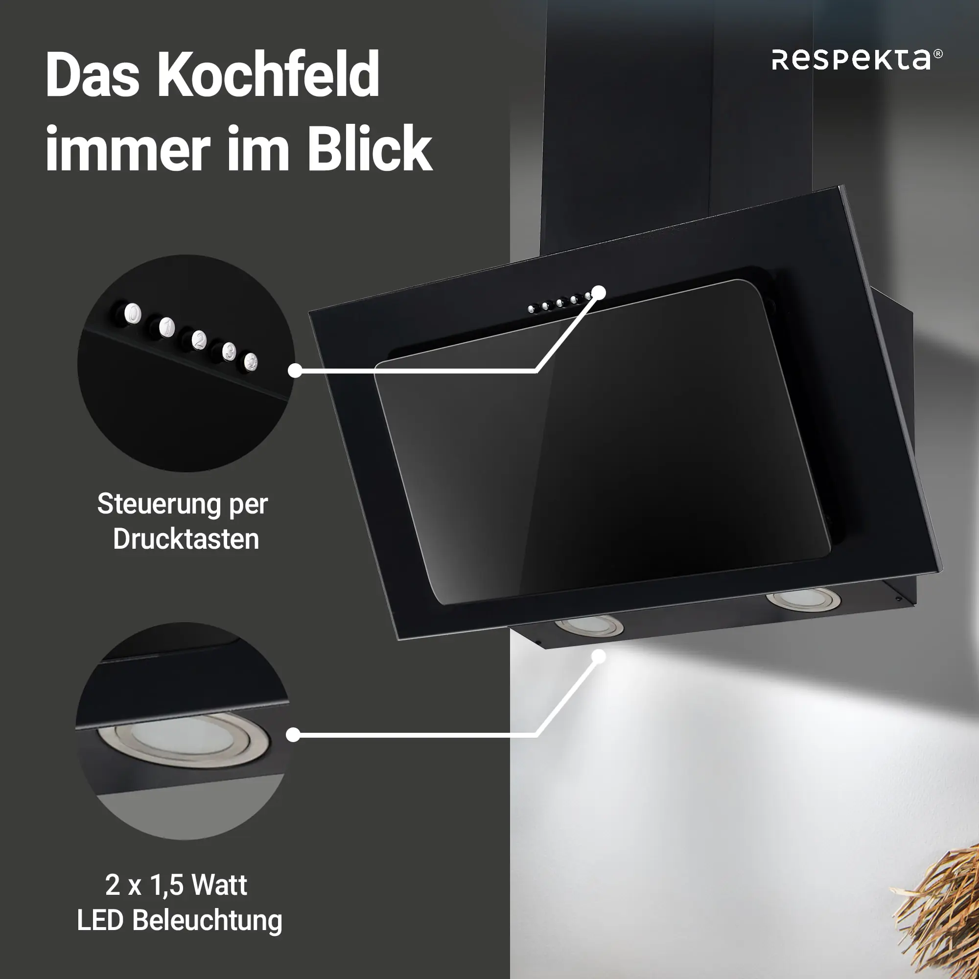 respekta kopffreie Schräghaube Kala 60 cm schwarz CH33060SB