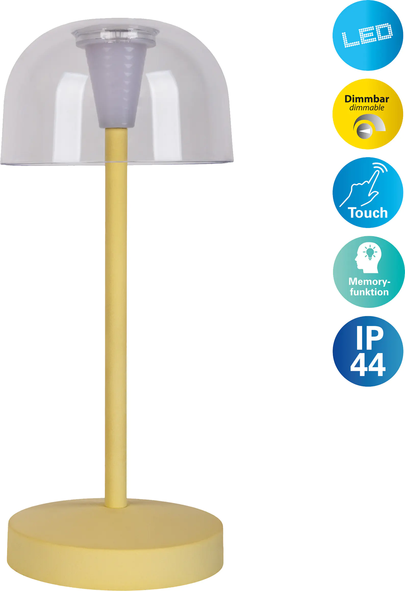 Light & More LED Akku-Tischleuchte Gomba gelb dimmbar