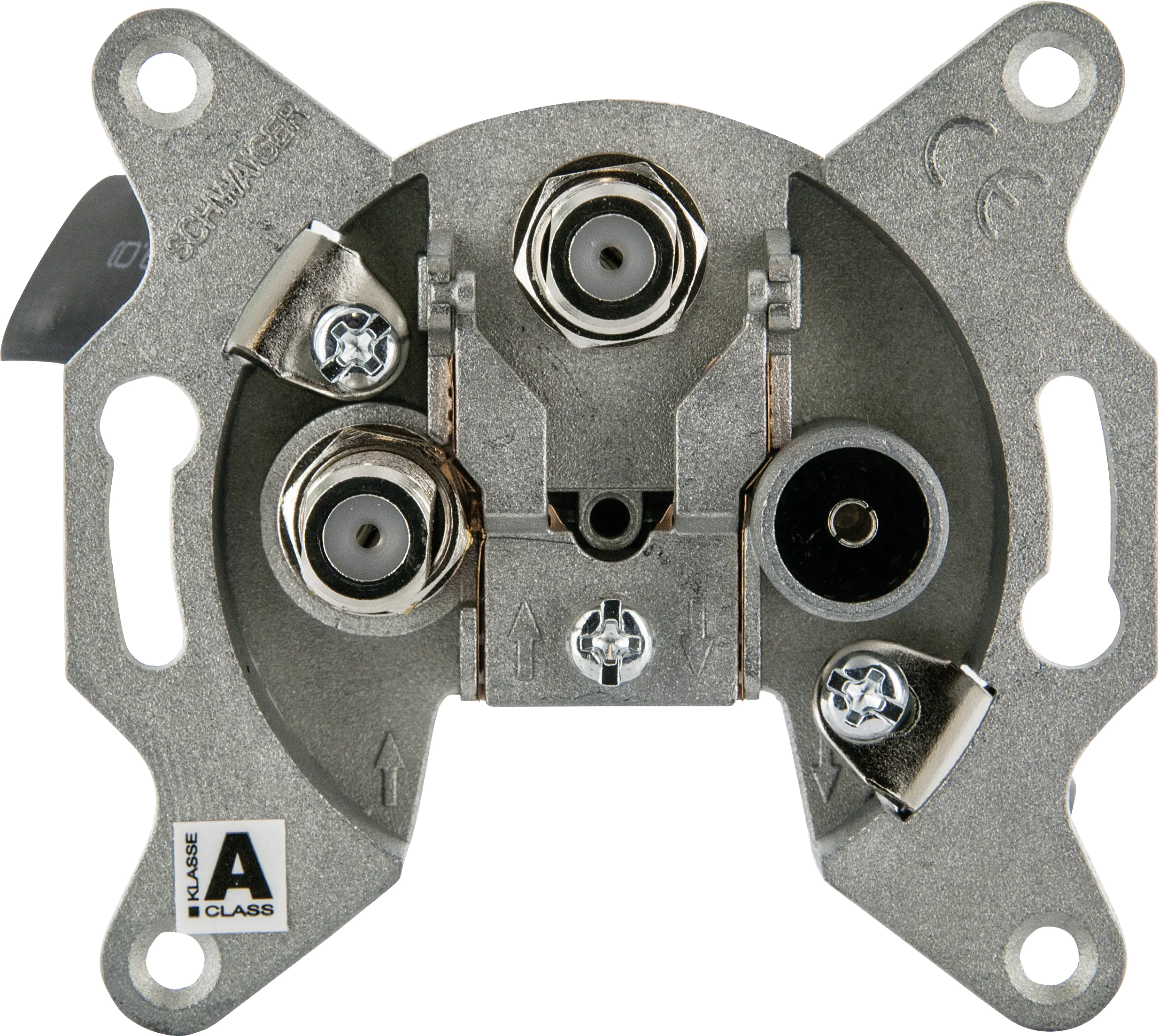 Schwaiger SAT TWIN Stichleitungsdose DSE652 531 (2 dB), F IEC silber, 3-Loch, 2x F / 1x IEC