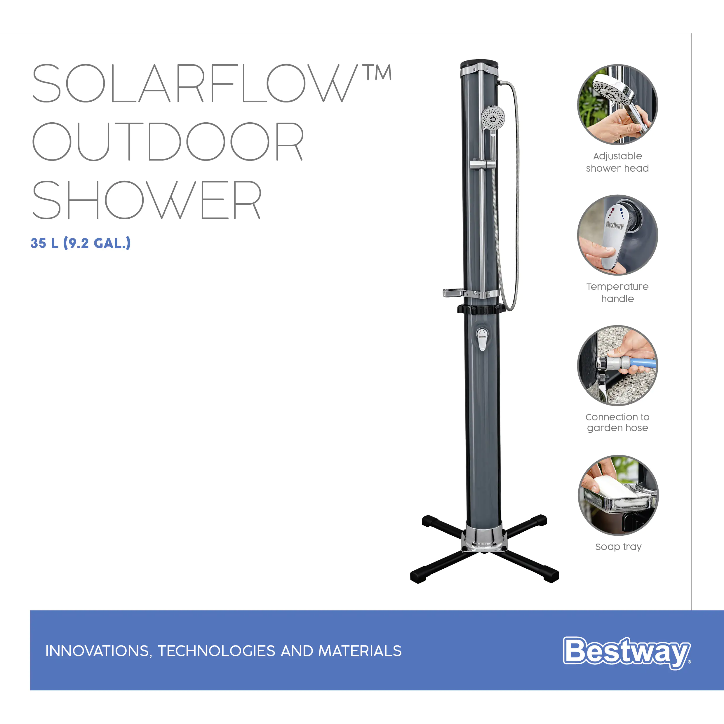 Bestway Gartendusche Solarflow 35 Liter 62 x 62 x 218 cm