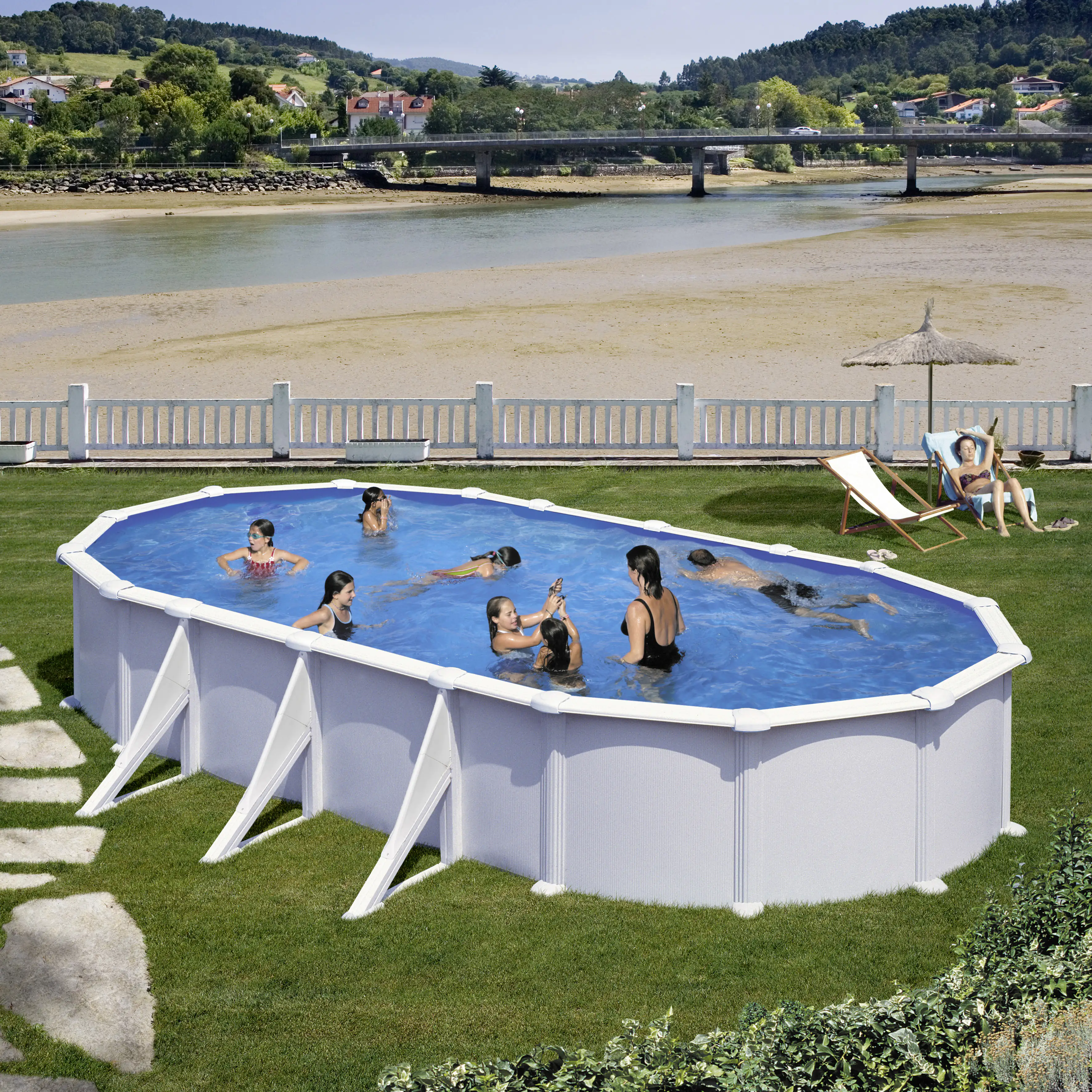 Gre Stahlwandpool Atlantis oval 730 x 375 x 132 cm, weiß