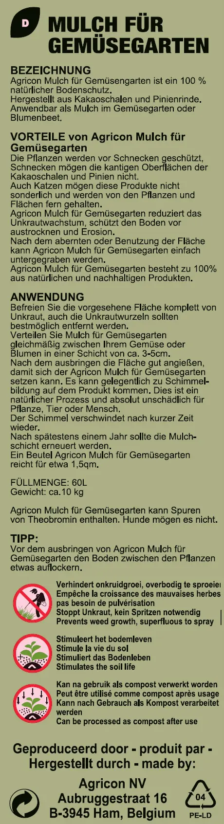 Agricon Erdbeer- und Gemüsemulch 60 L