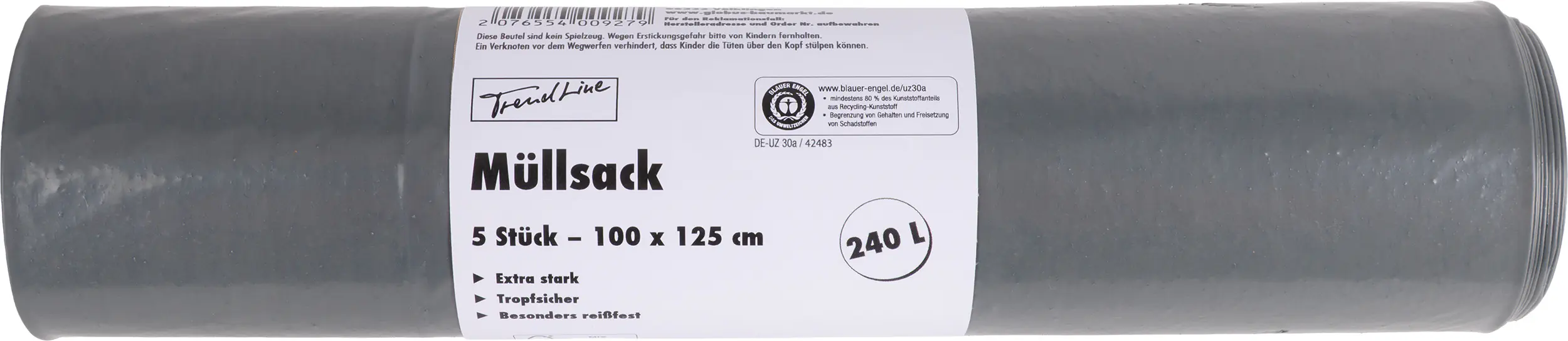 Trendline Müllsack 240 L, 55mµ, grau, 5 Stück
