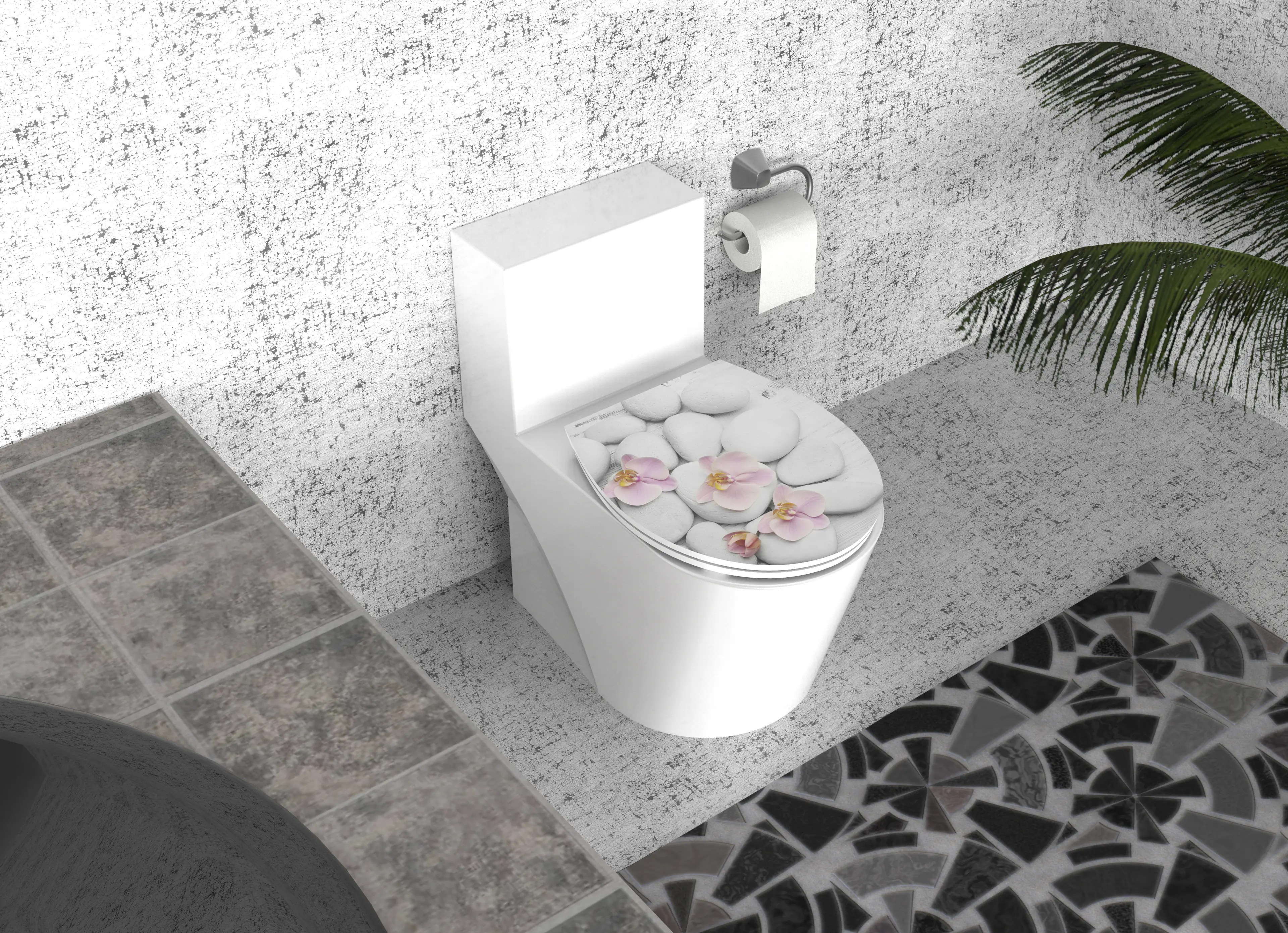 Duschwell Duroplast WC-Sitz Stein & Orchidee