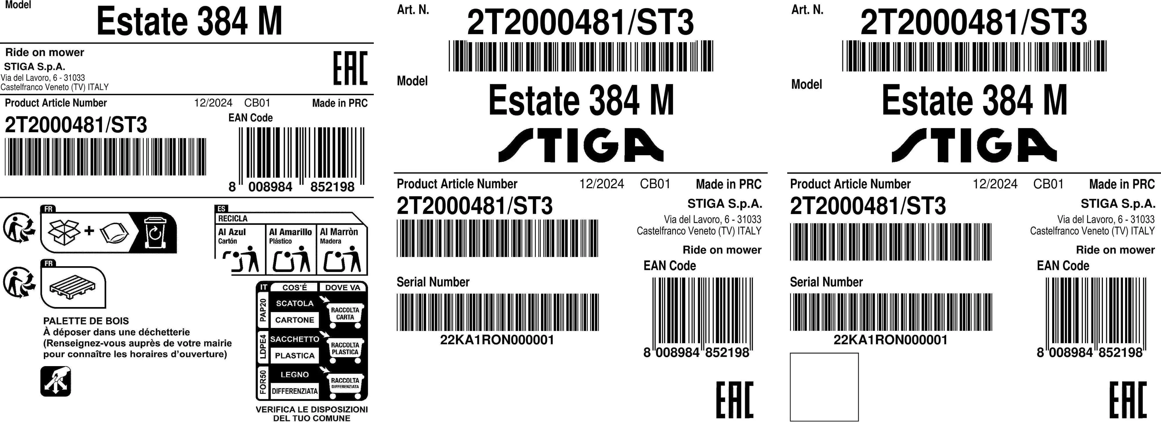 Stiga Rasentraktor Estate 384 M 5,8 kW, 84 cm Schnittbreite, inkl. Mulchkit & Anhängerkupplung