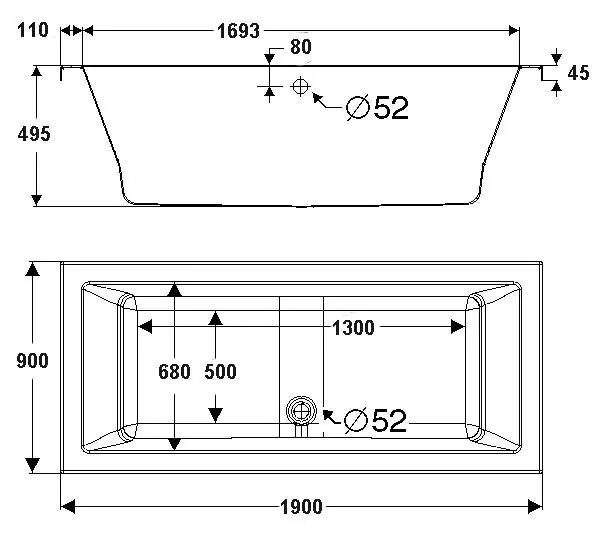 Ottofond Whirlpool-Komplettset Cubic 190 cm, weiß