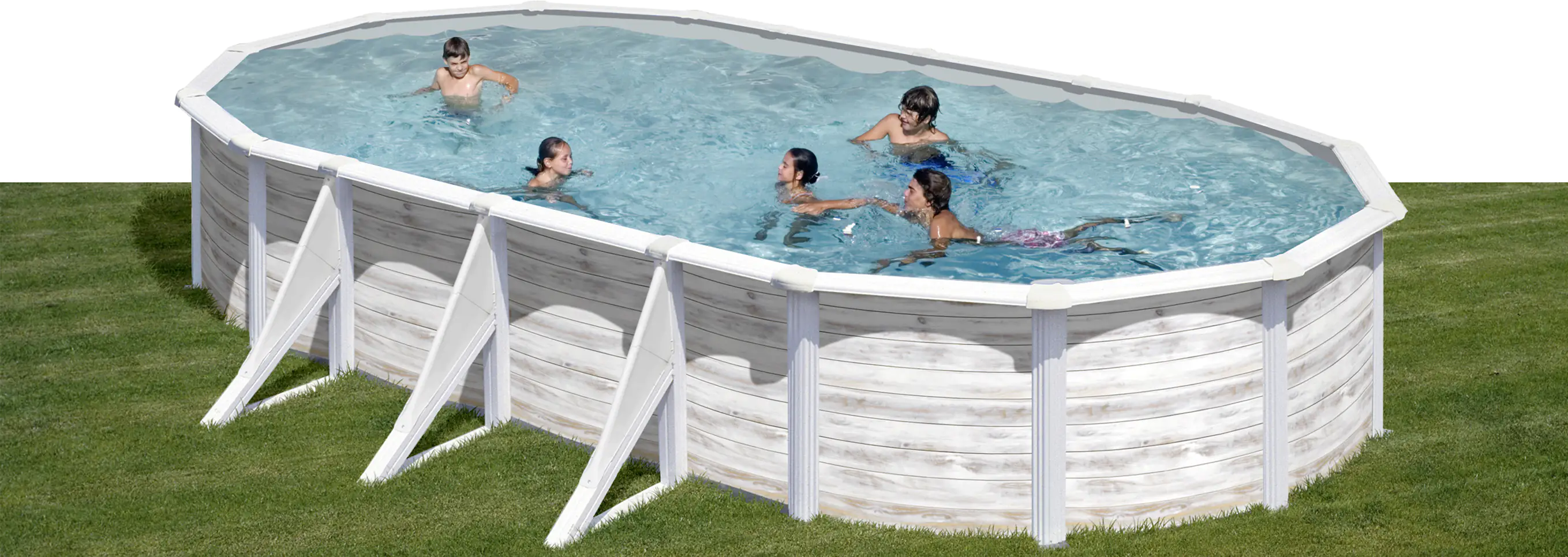 Gre Stahlwandpool Finnlandia oval 730 x 375 x 120 cm Holzdekor weiß