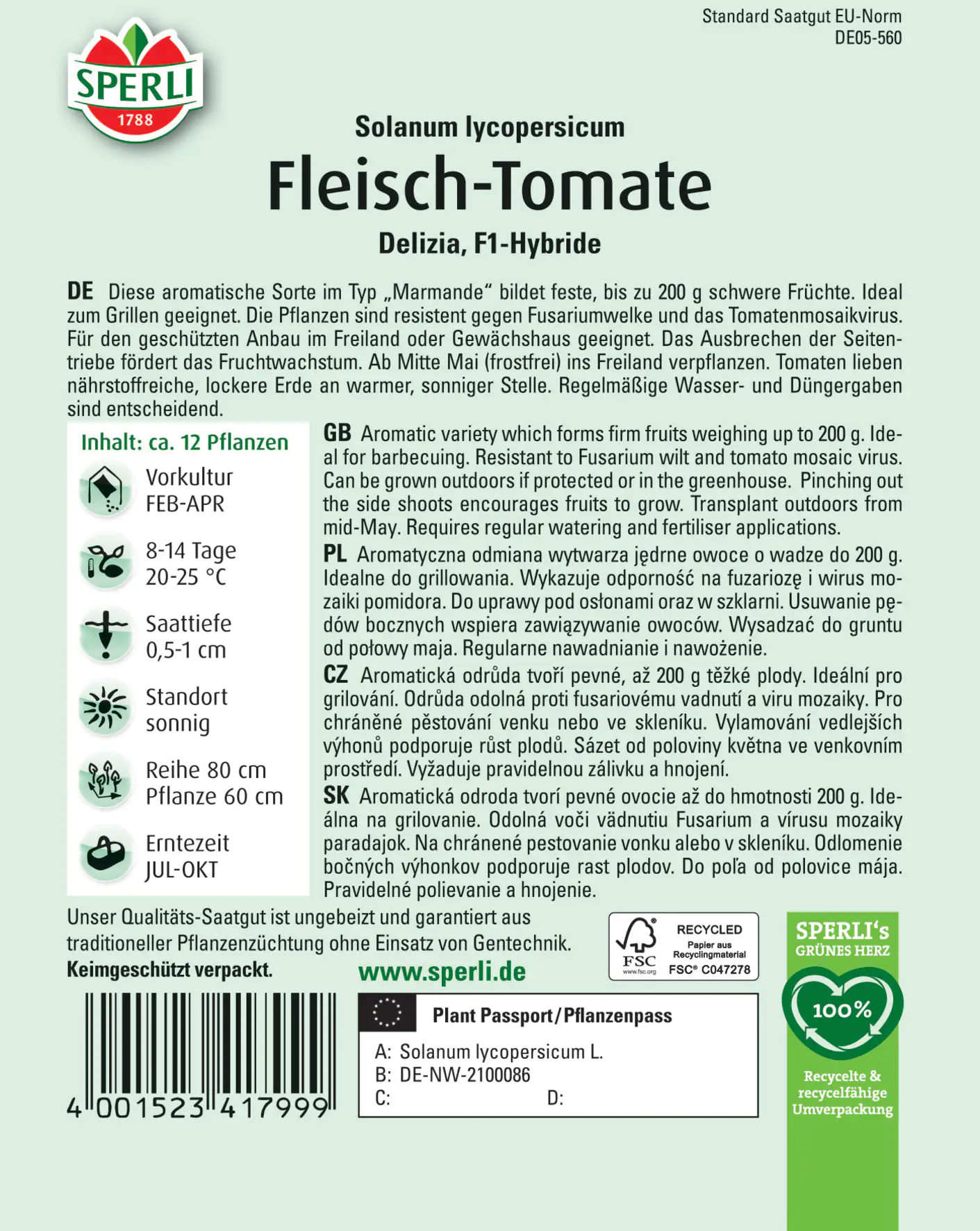 Sperli Fleisch-Tomate Delizia F1