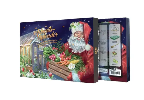 Saatgut Adventskalender mit komplettem Mini Gewächshaus Set