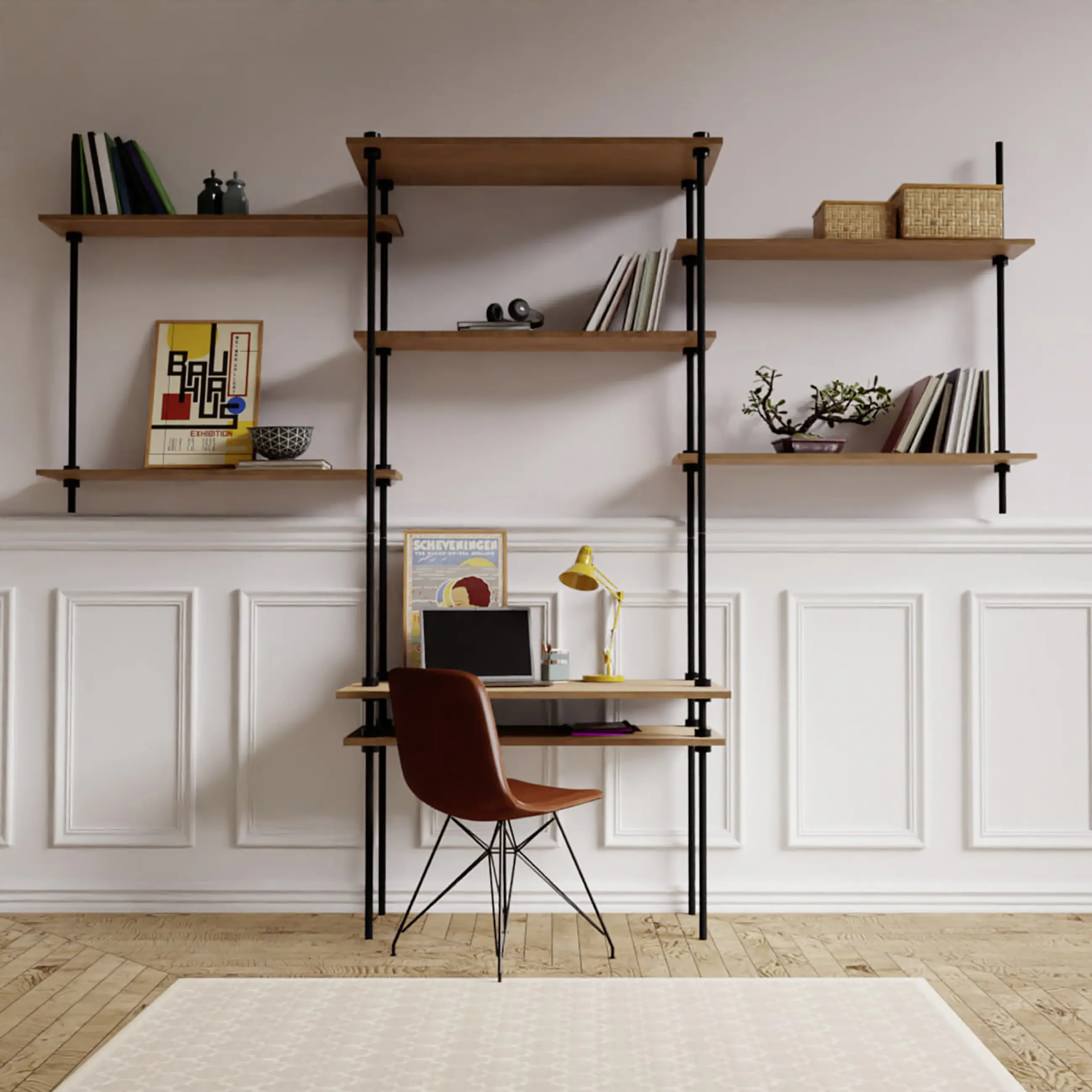 Ar Shelving Schreibtisch-Set mit Wandregal Deco Set Nebraska 185 x 150 cm
