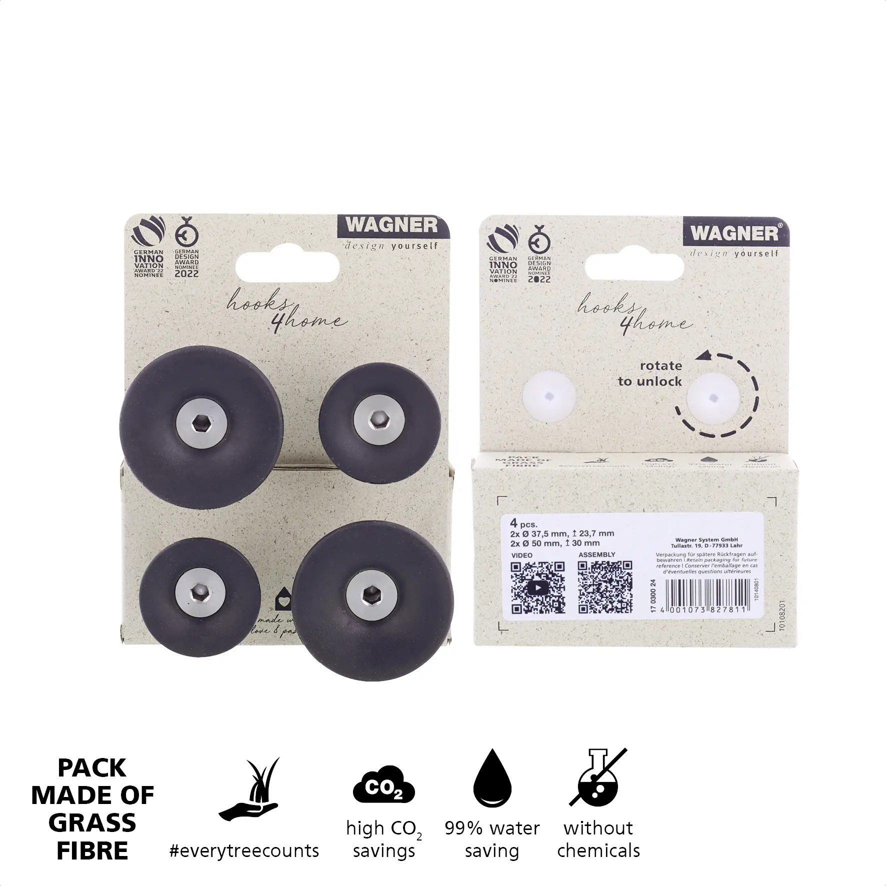 Wagner Wandhaken-Set hooks4home Tulip Tragkraft bis 2 kg Kunststoff schwarz 4 Stück