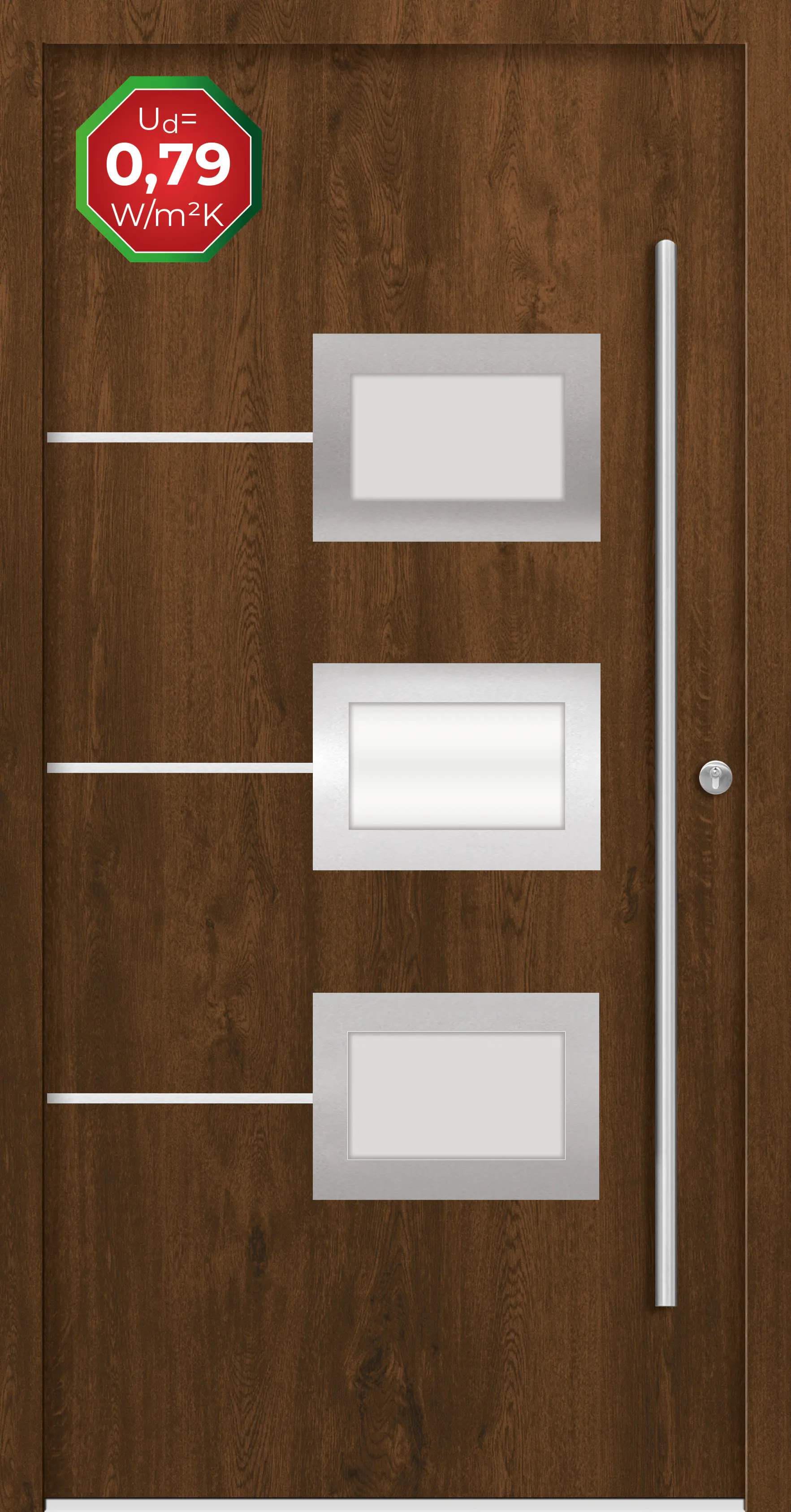 Splendoor Haustür Passivedoor Premium B03 Nussbaum DIN Rechts 100 x 210 cm
