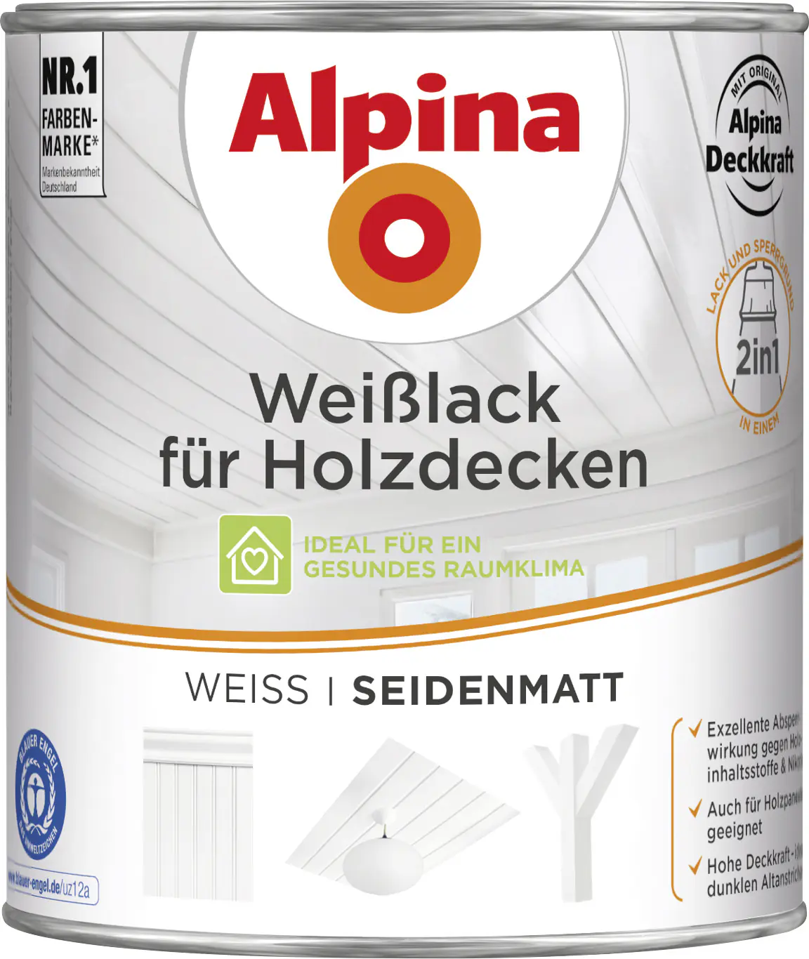 Alpina Weißlack für Holzdecken 2 L seidenmatt