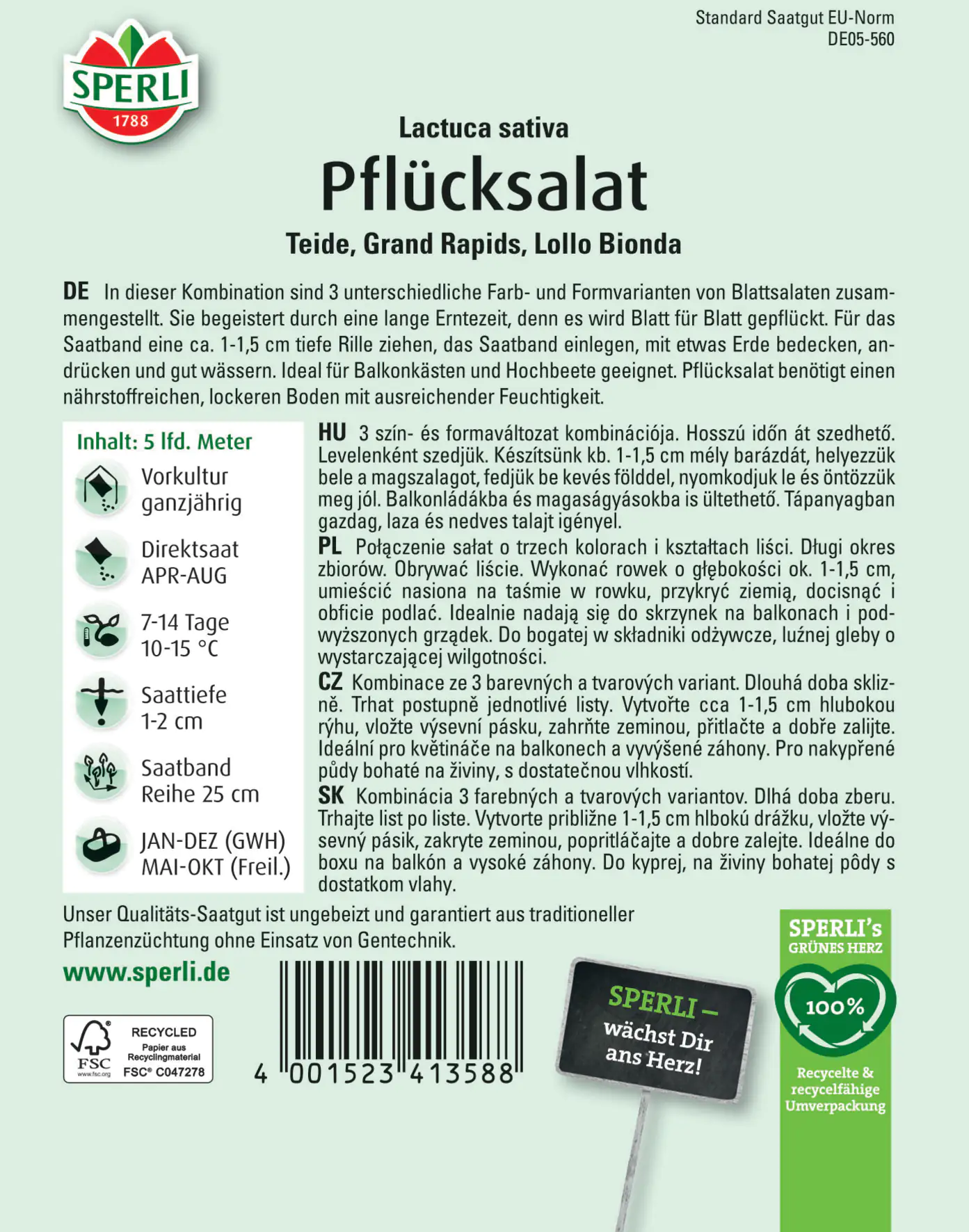 Sperli Pflücksalat Pflücksalat-Kombination Saatband