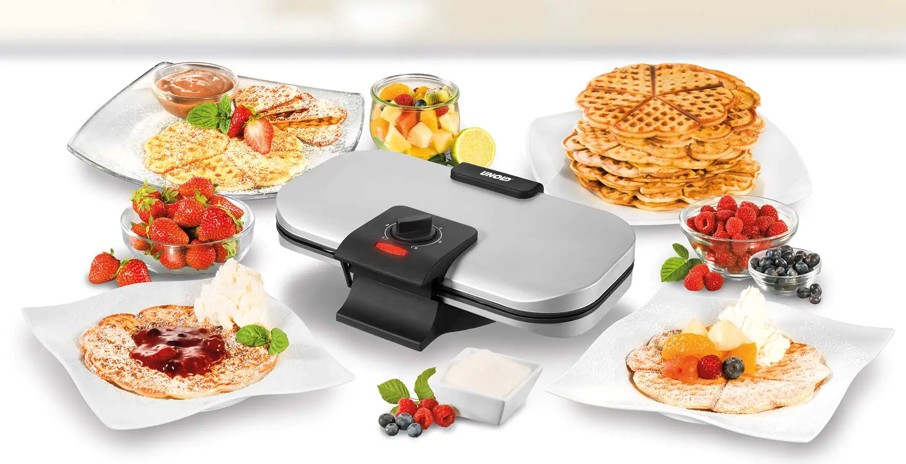 Unold 48241 Doppel-Waffelautomat für 2 Herzwaffeln, 1200 Watt