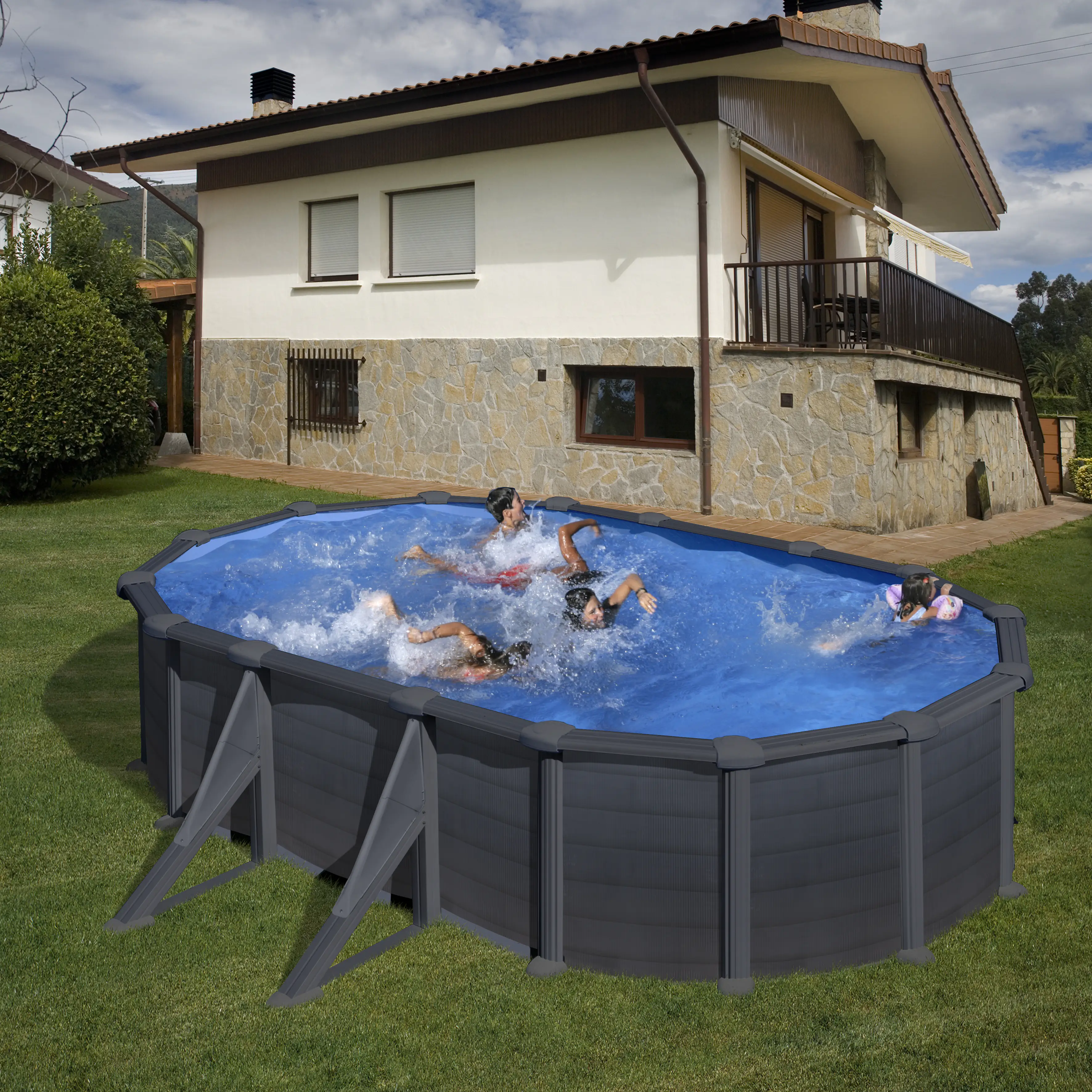Gre Stahlwandpool Granada oval 610 x 375 x 132 cm, graphit