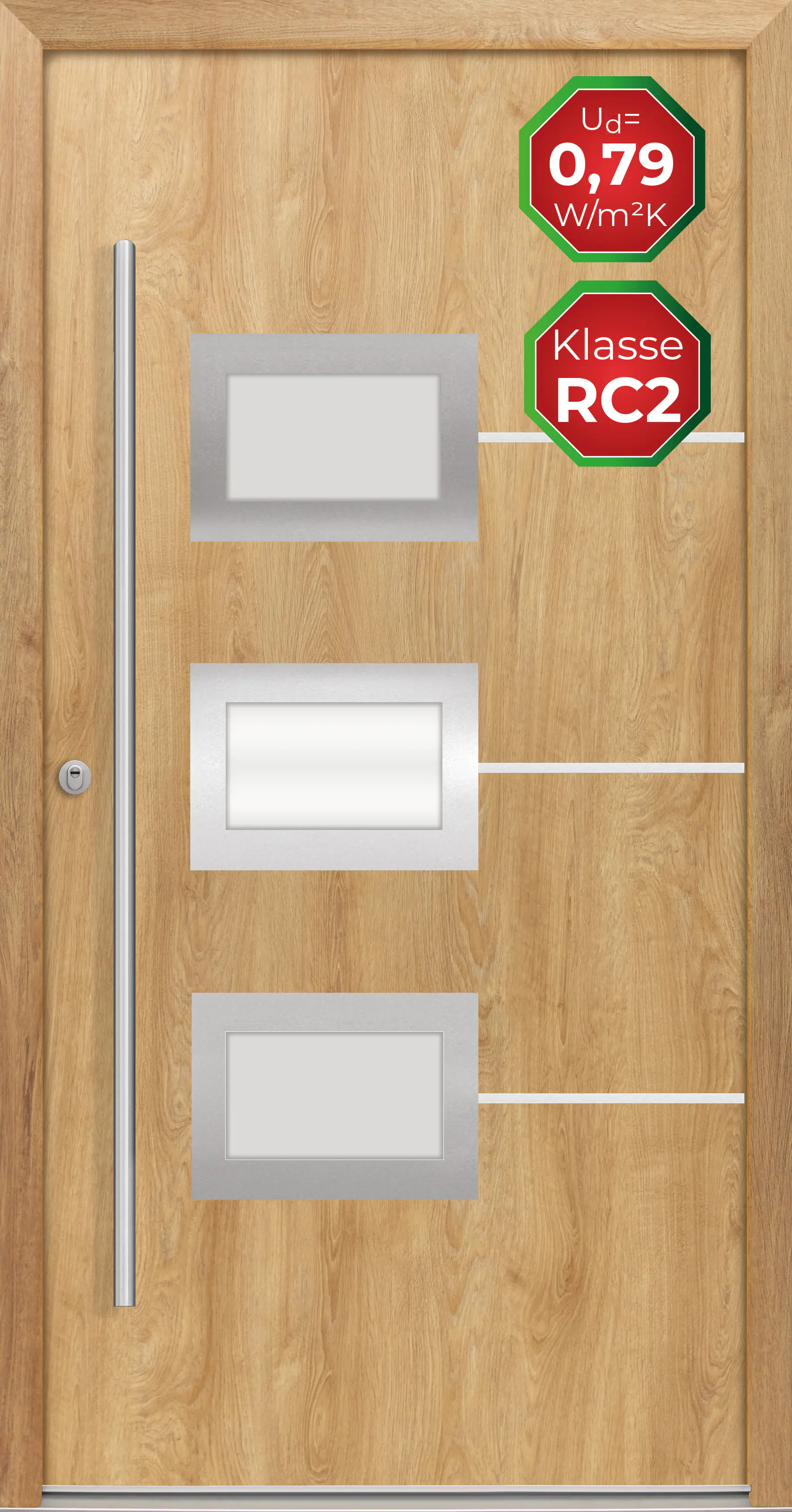 Splendoor Haustür Passivedoor Premium B03 RC2 Eiche Natur DIN Links 110 x 210 cm