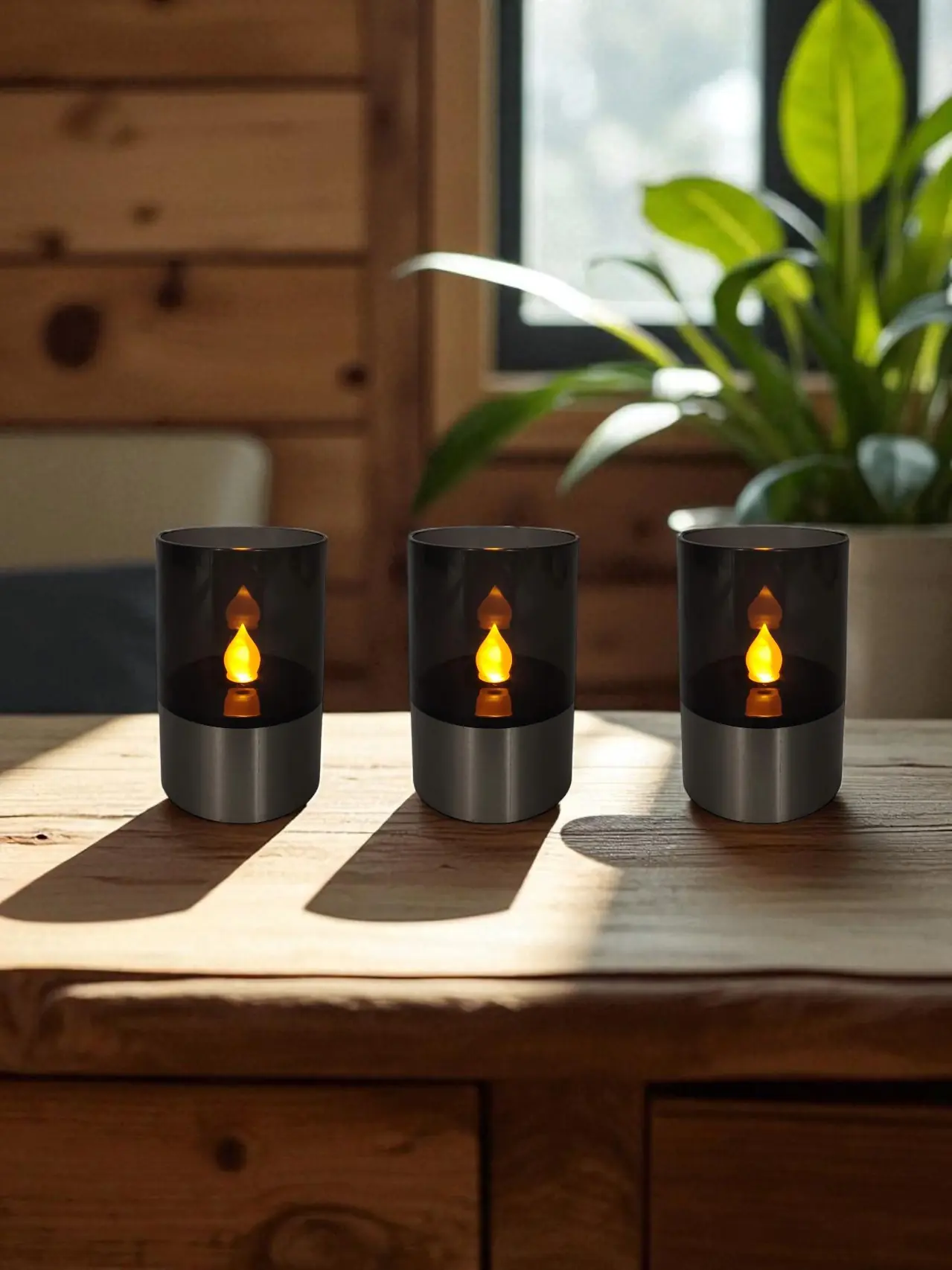 LED Solarleuchte Kerze mit Dämmerungssensor Rauchglas 12 cm - 3er Set
