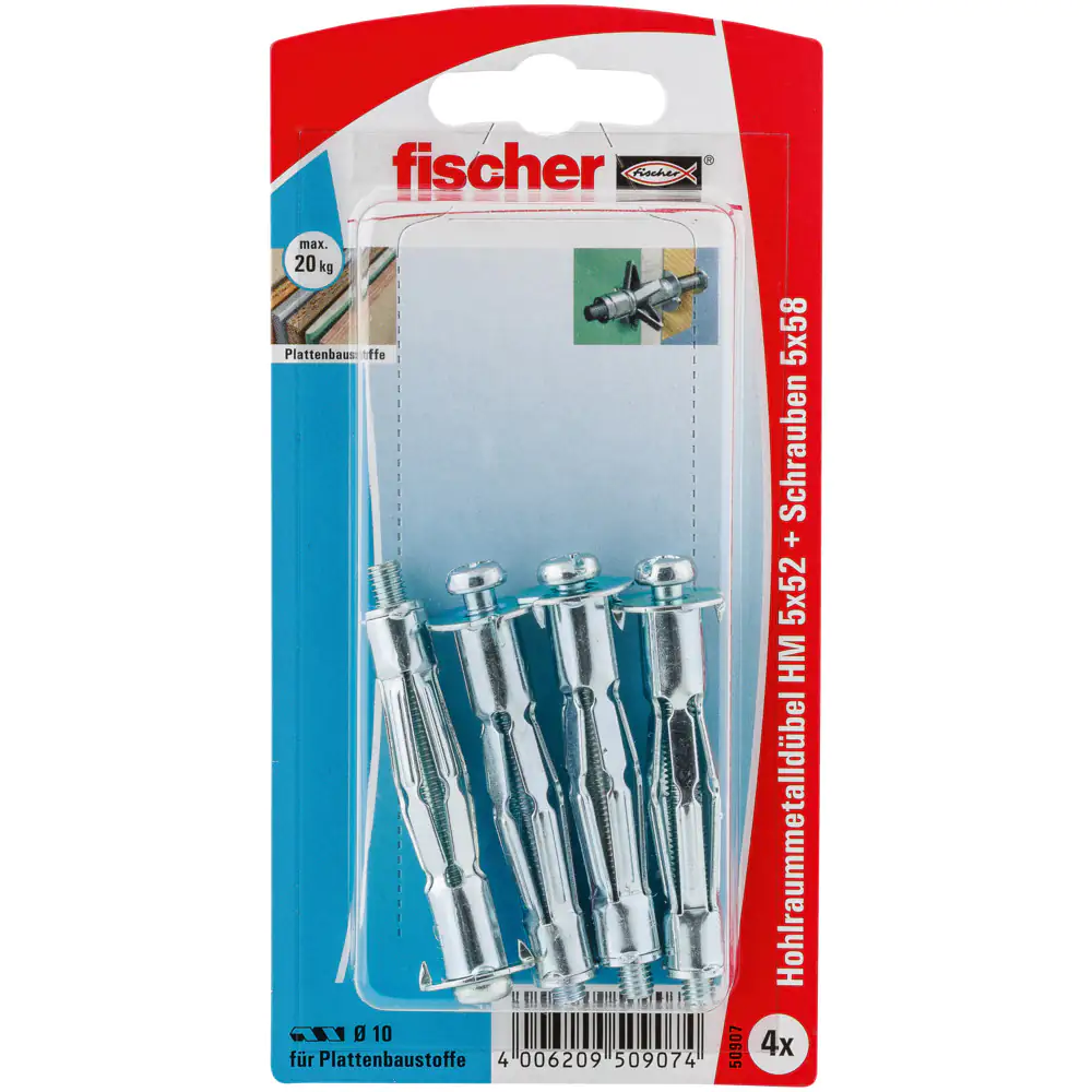 Fischer Hohlraumdübel aus Metall 5.0 x 52 mm - 4 Stück