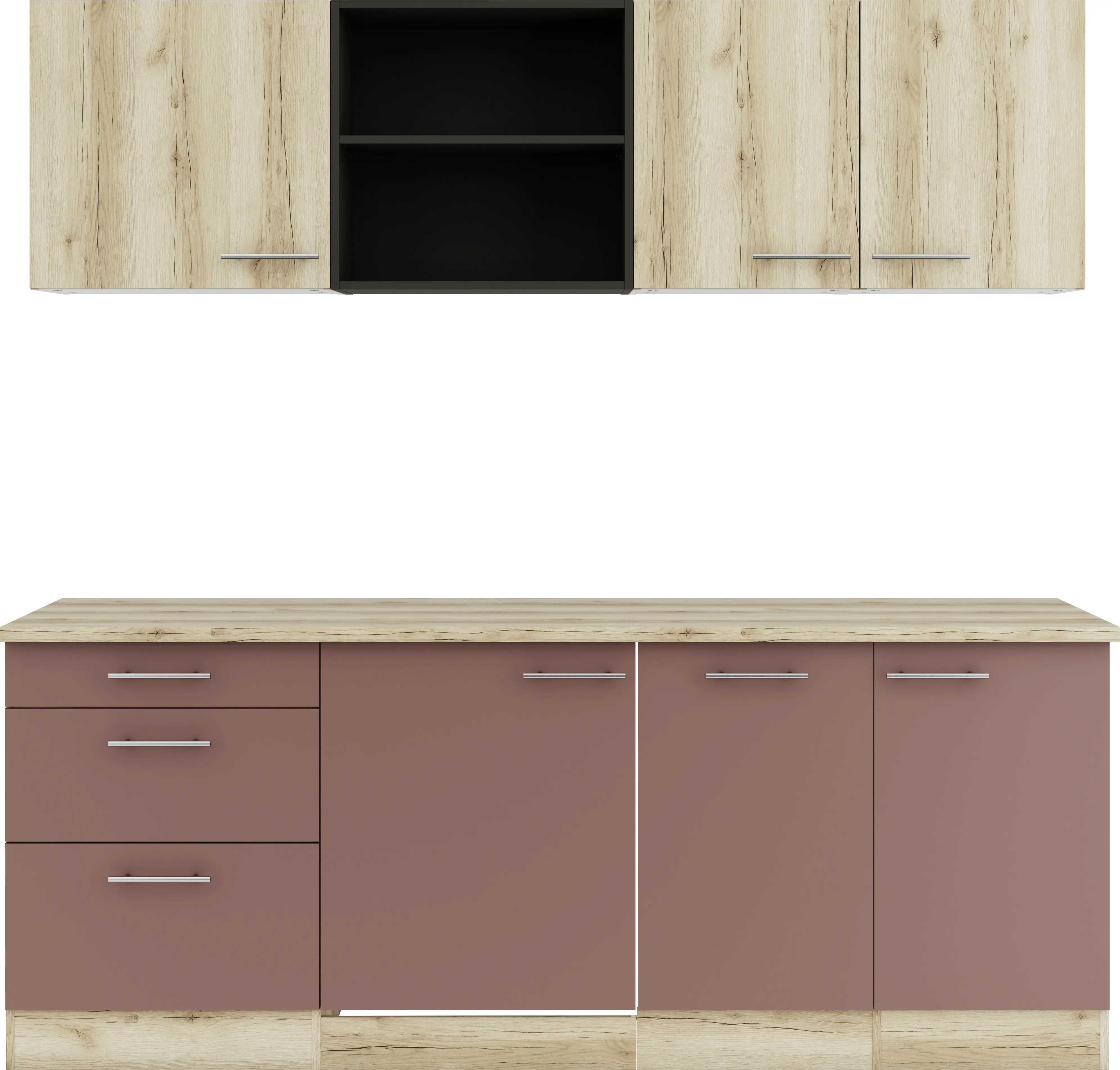 Optifit Küchenzeile Livorno 290/Bari 407 ohne Geräte wildeiche/rostrot 210 cm 