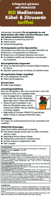 Primaster Mediterrane Kübel und Zitrus Erde 40 L torffrei