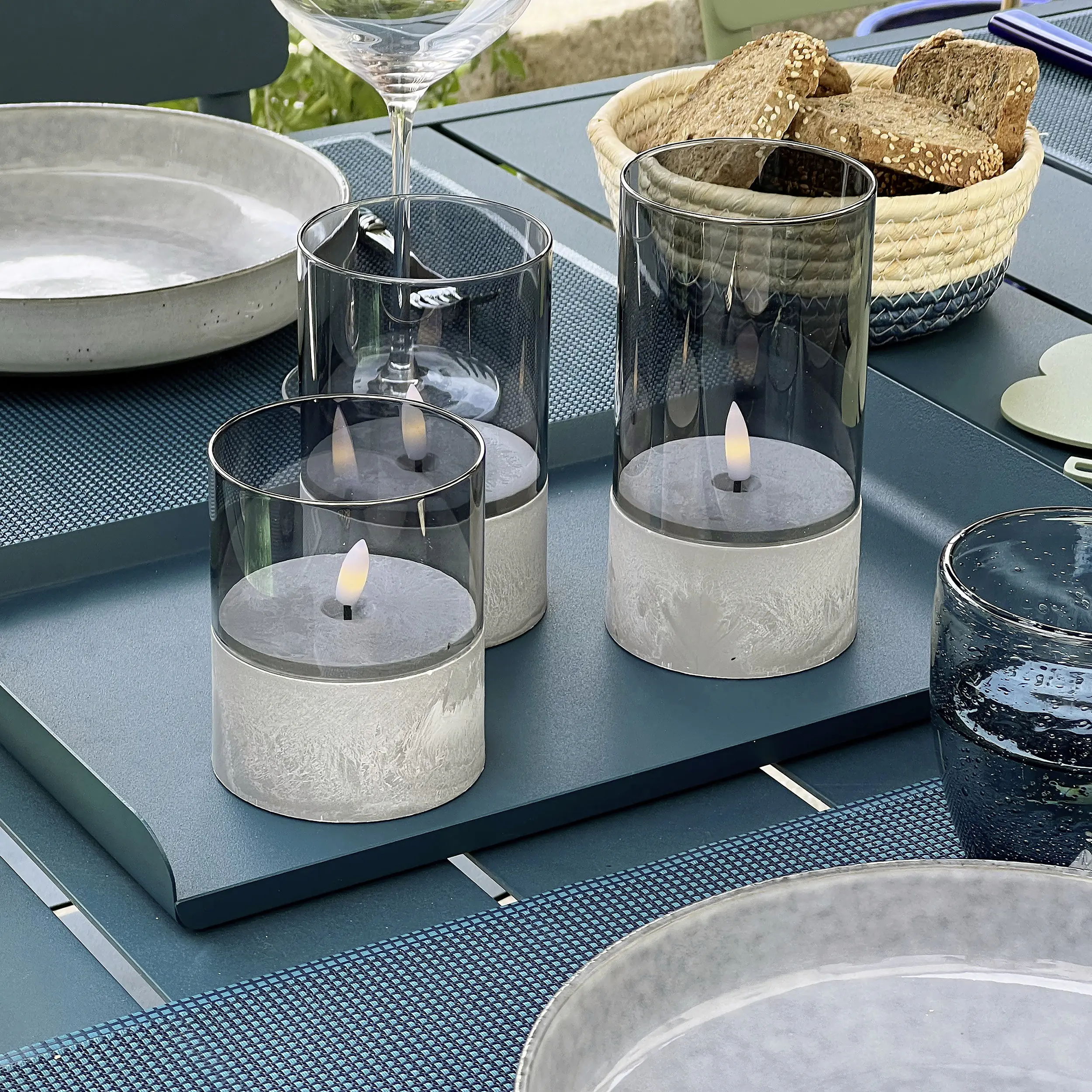 Brilliant LED Tischleuchten Kerzen Bougie grau rauchglas 3 Stück